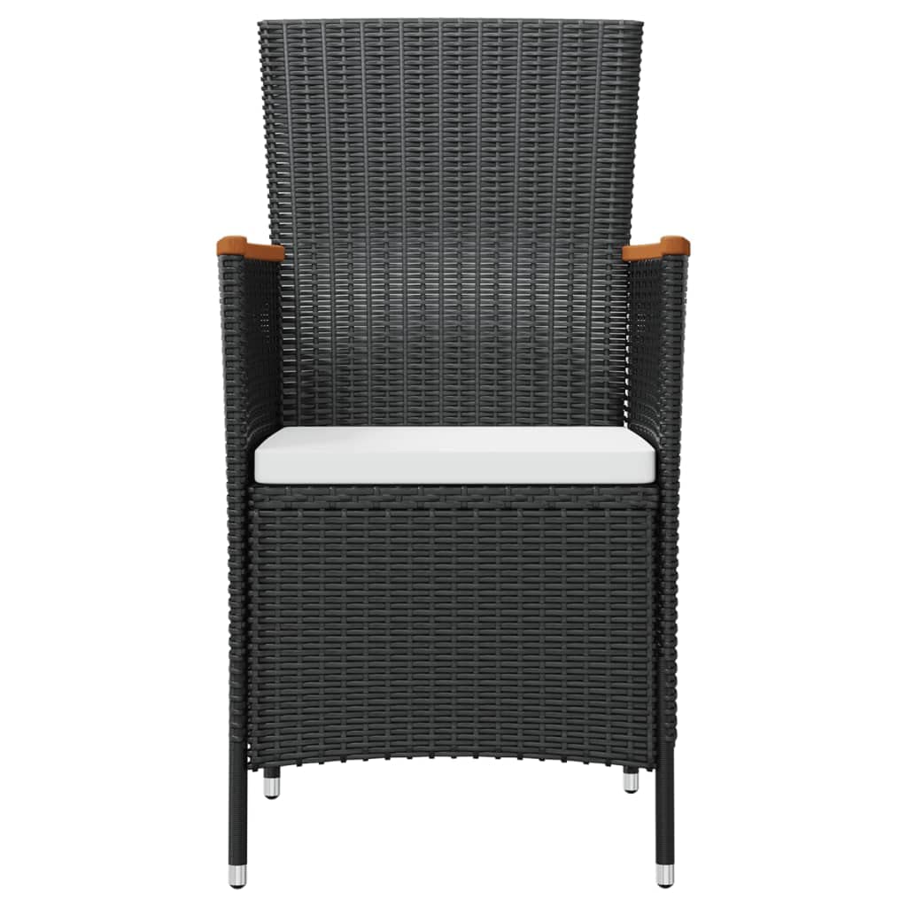 vidaXL 7-Piece Patio Dining Set with Wood Tabletop & Rattan Chairs - Black Poly Rattan Outdoor Furniture with Cushions | Perfect for Backyard, Garden, Poolside & Patio Dining