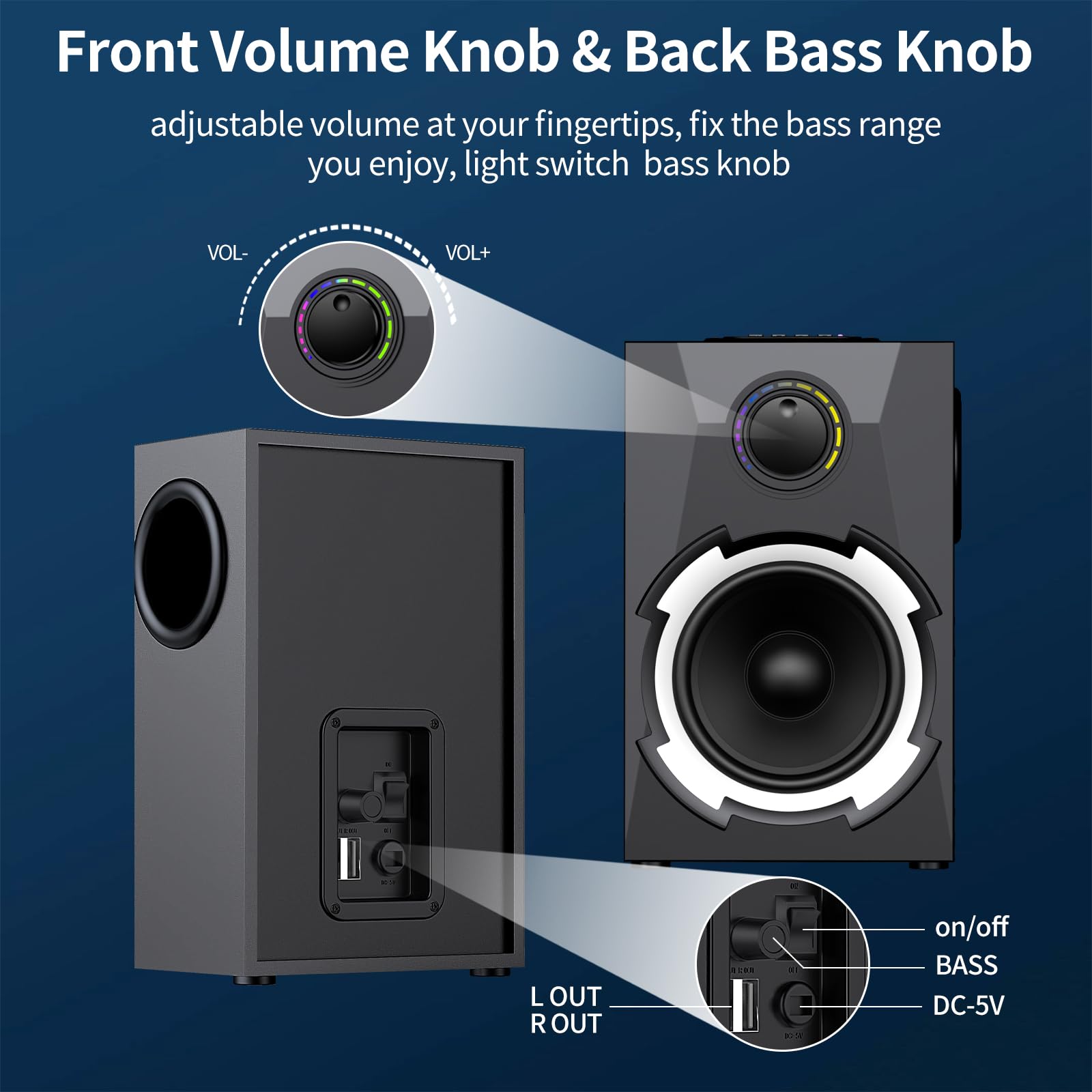 OROW 18W 2.1 PC Gaming Speakers with Subwoofer, RGB Lighting, SD/USB Play, Multimedia System for Desktop, Laptop, Home Theater (S215&Black)
