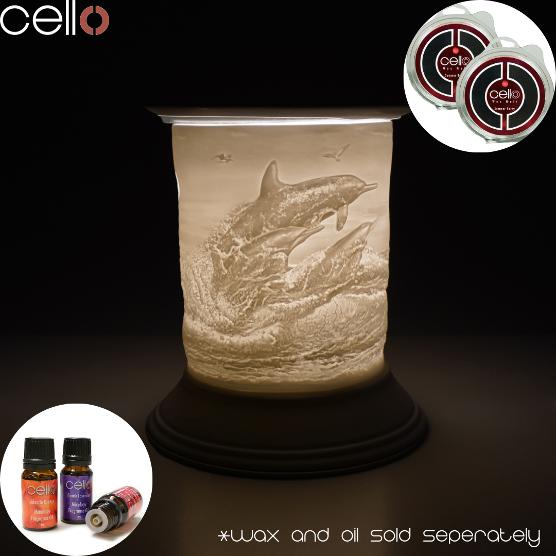 Cello Electric Wax Warmer - Porcelain Dolphin Design for Home Aromatherapy | Perfect for Living Room, Bedroom & Bathroom Relaxation