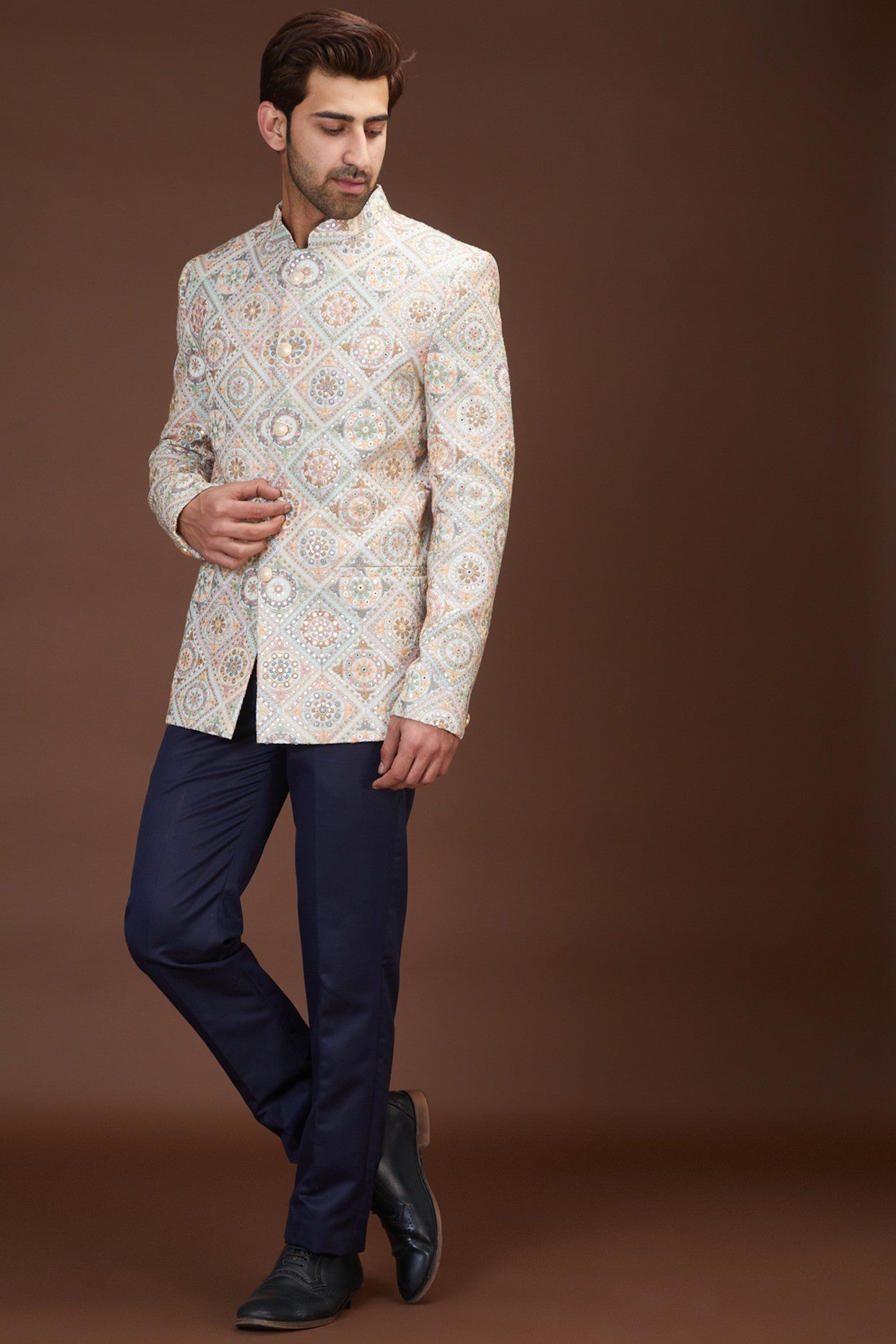Exquisite Multi-Embroidered Bandhgala for Men | Traditional Indian Wedding Sherwani | Perfect for Festivals, Weddings & Special Occasions