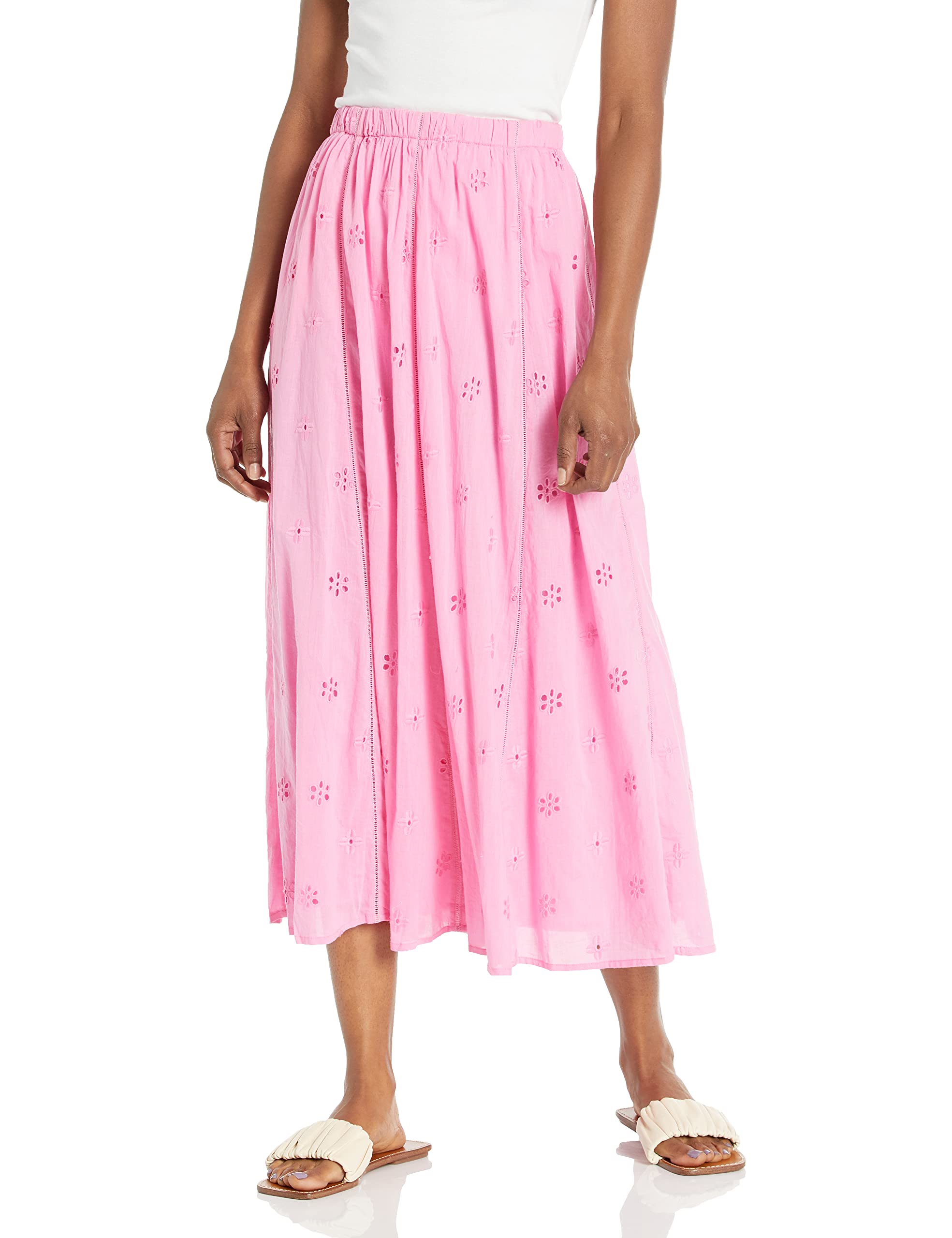 VELVET BY GRAHAM & SPENCER Women's Wynne Cotton Eyelet Ankle-Length Skirt - Breathable Summer Casual Skirt in Soft Pink, Size XL - Perfect for Beach Vacations, Brunch Dates & Summer Outfits