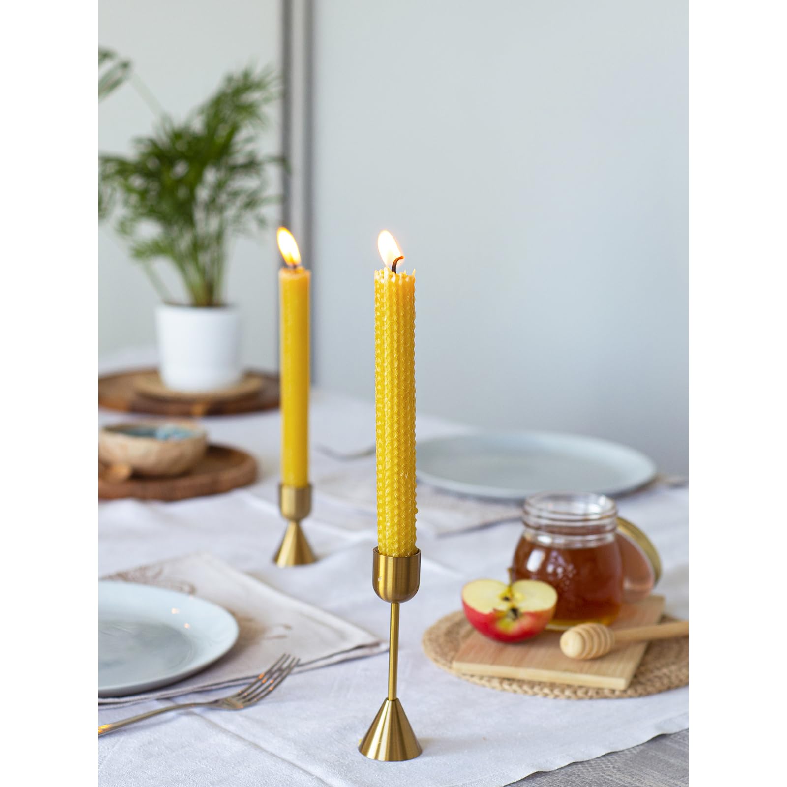 Handmade Beeswax Candles Set of 6 - 8 Inch Natural Taper Candles for Home Decor, Dinner Table & Romantic Ambiance | Long-Lasting 5-Hour Burn Time | Eco-Friendly Hand-Rolled Beeswax Candles with Honeycomb Scent
