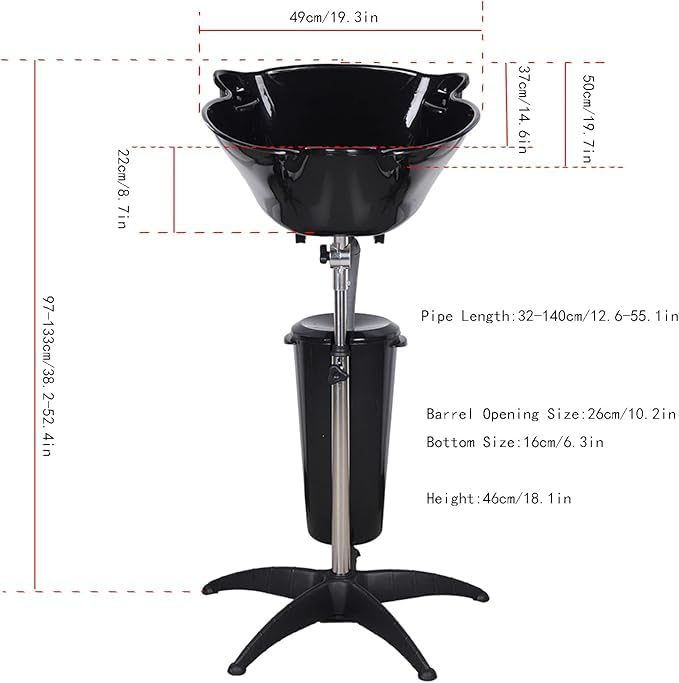 Qtavia Adjustable Height Portable Shampoo Bowl Salon Sink - Professional Hair Washing Basin with Drain Hose & Bucket for Barbers & Stylists | Perfect for Salon, Home Use & Mobile Hair Services