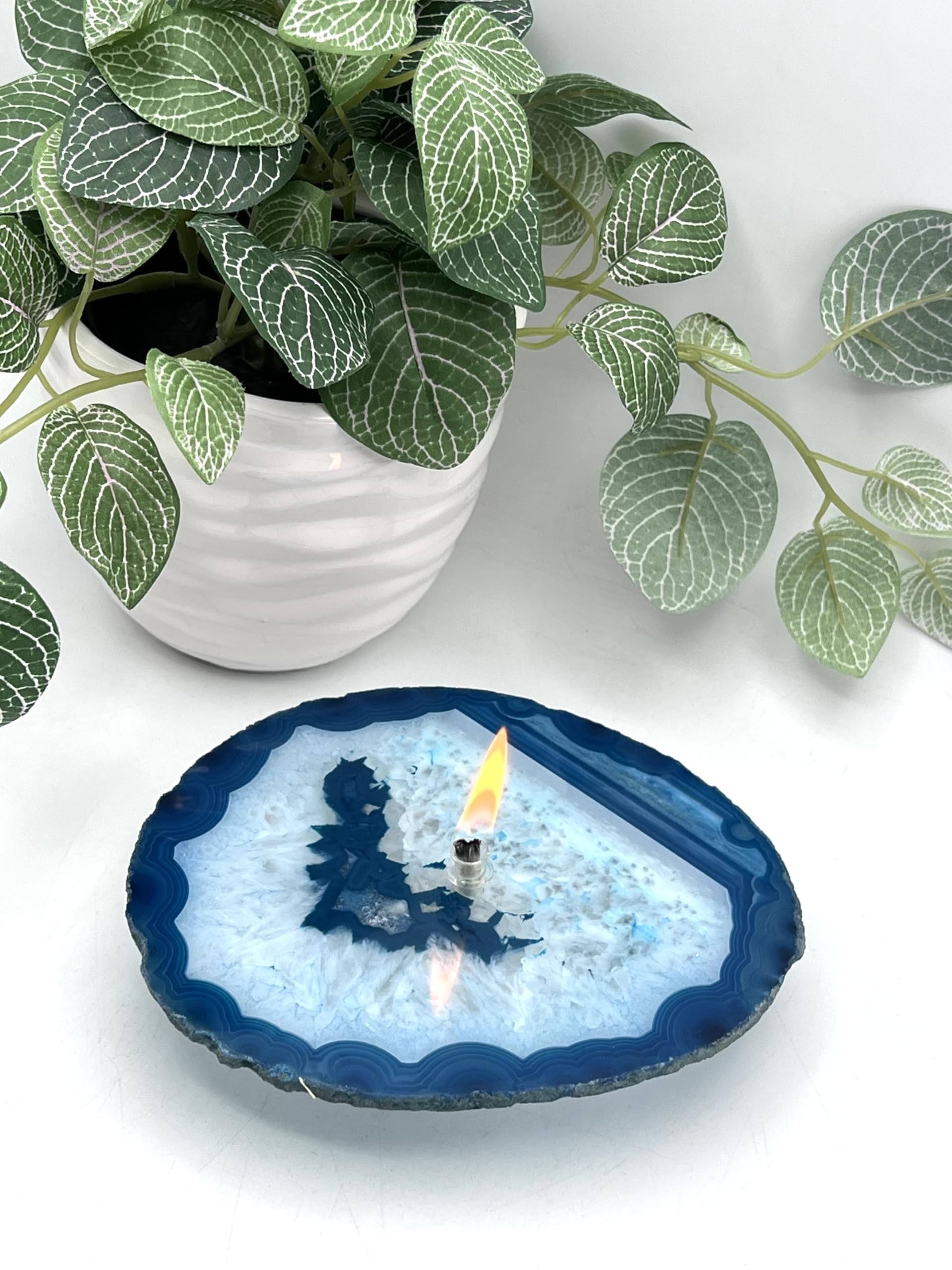 Handmade Teal Agate Rock Oil Candle - 4.5x5.5 Inch Natural Stone Lamp for Home Decor, Meditation & Spa Relaxation | Found In The Ground Candles #4408