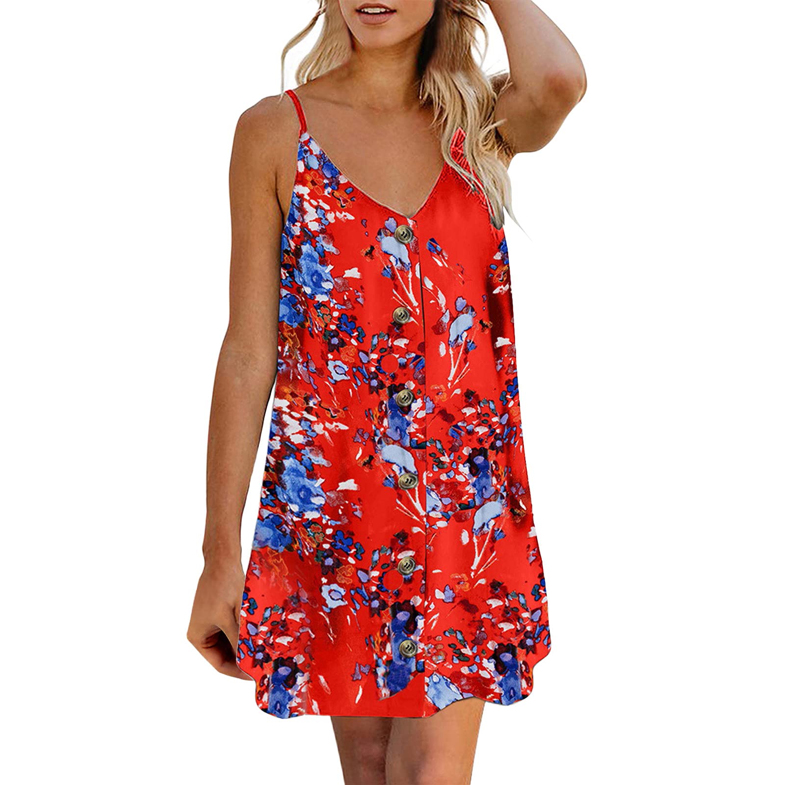 Women's Summer Cotton Sundress with Pockets - Floral Print Casual Loose Midi Dress for Beach, Vacation & Everyday Wear