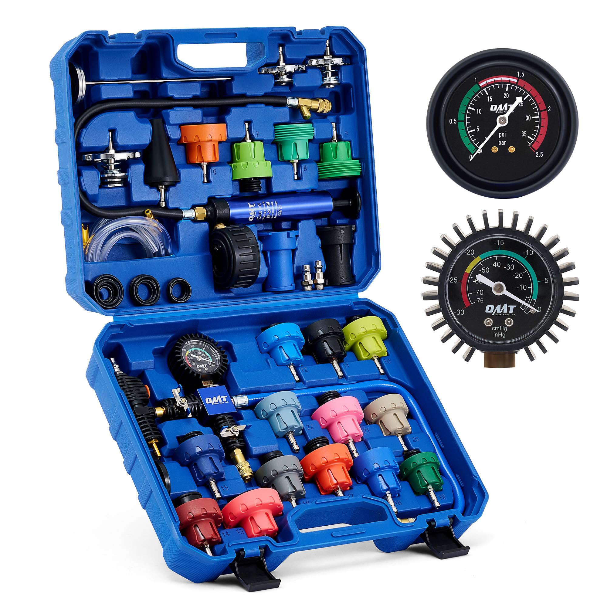 Orion Motor Tech 31-Piece Coolant Pressure Tester Kit - Universal Radiator Cooling System Diagnostic Tool with 23 Adapters & Vacuum Pump - Perfect for Car Maintenance, DIY Auto Repair, and Professional Mechanics