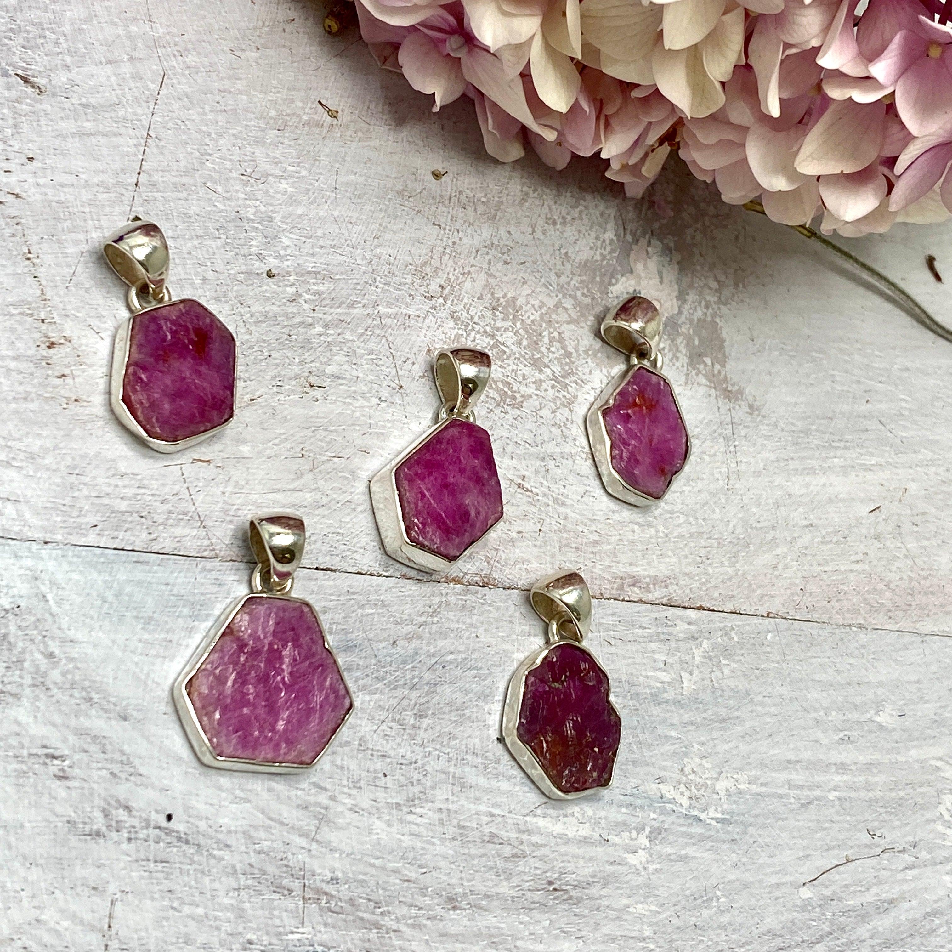 Natural Ruby Raw Hexagonal Pendant Necklace - KPGJ3341 | Handmade Boho Jewelry for Women, Gift for Her | Perfect for Meditation, Yoga & Spiritual Healing
