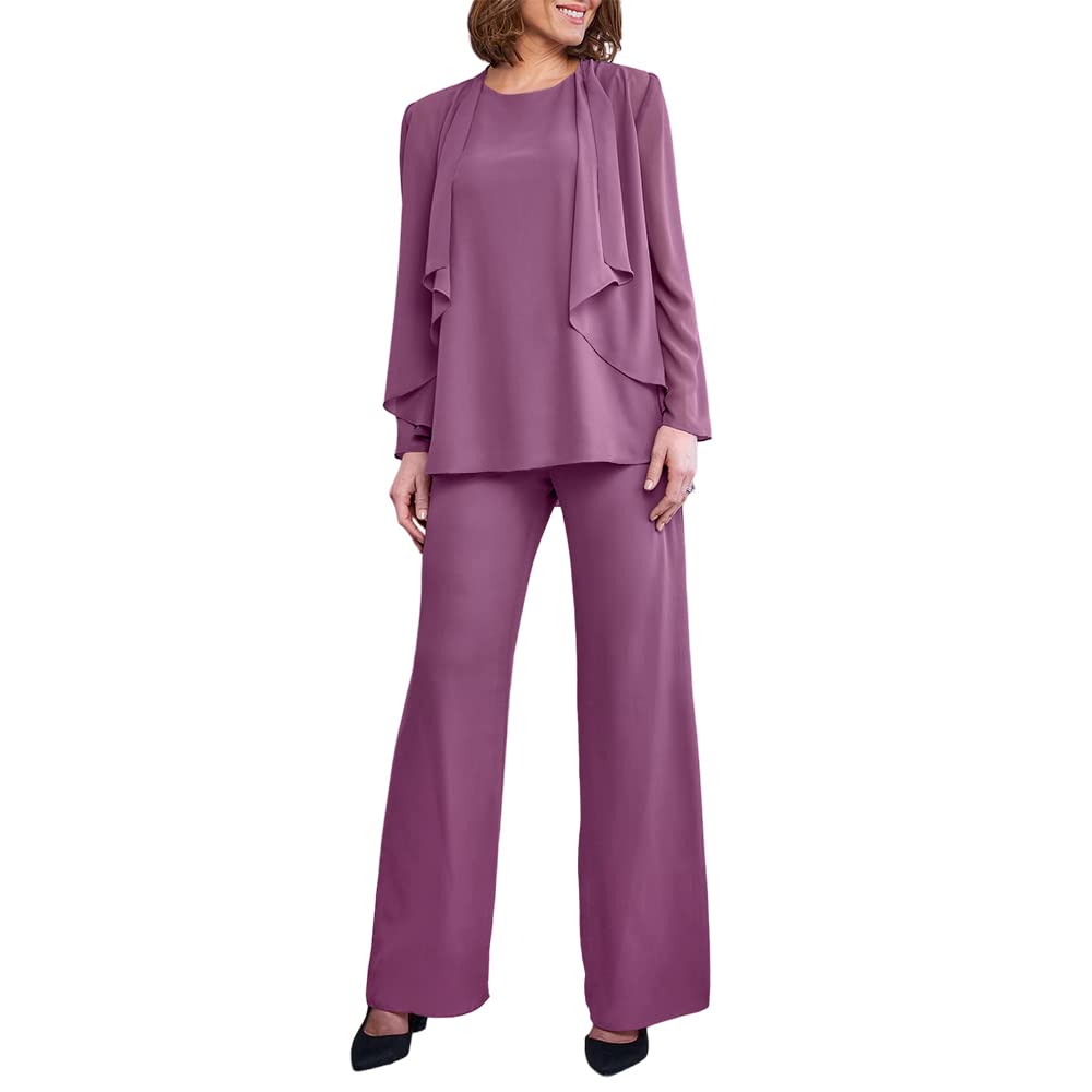Zongqiven Women's 3-Piece Chiffon Pant Suit Set for Wedding Guest, Evening Party & Prom - Elegant Mother of the Bride Outfit for Special Occasions
