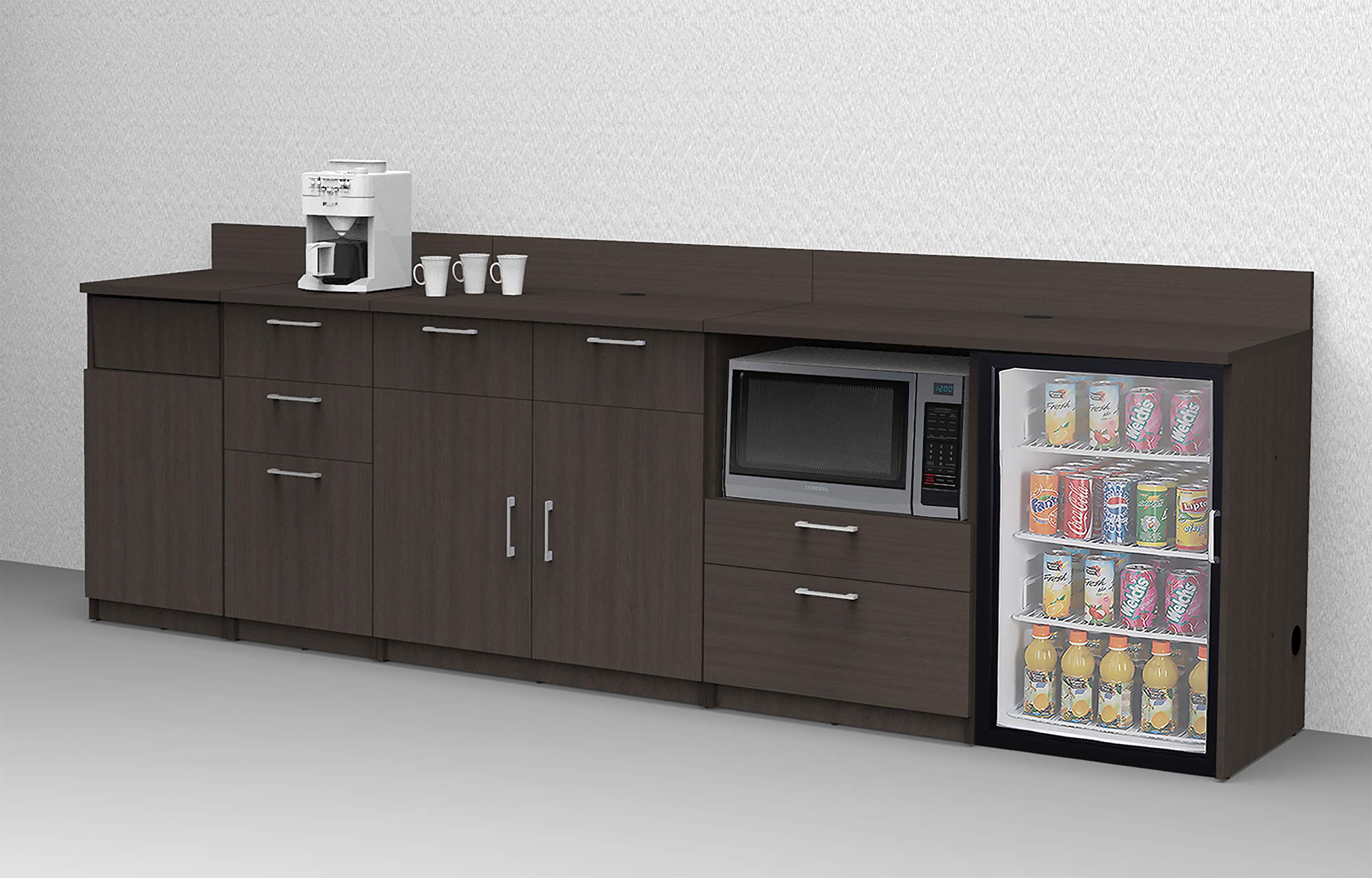 BREAKtime Coffee Break 4-Piece Espresso Buffet Dining Set - 120 Inch Width, Factory Assembled (Furniture Only) - Perfect for Office Break Rooms, Cafeterias & Commercial Spaces
