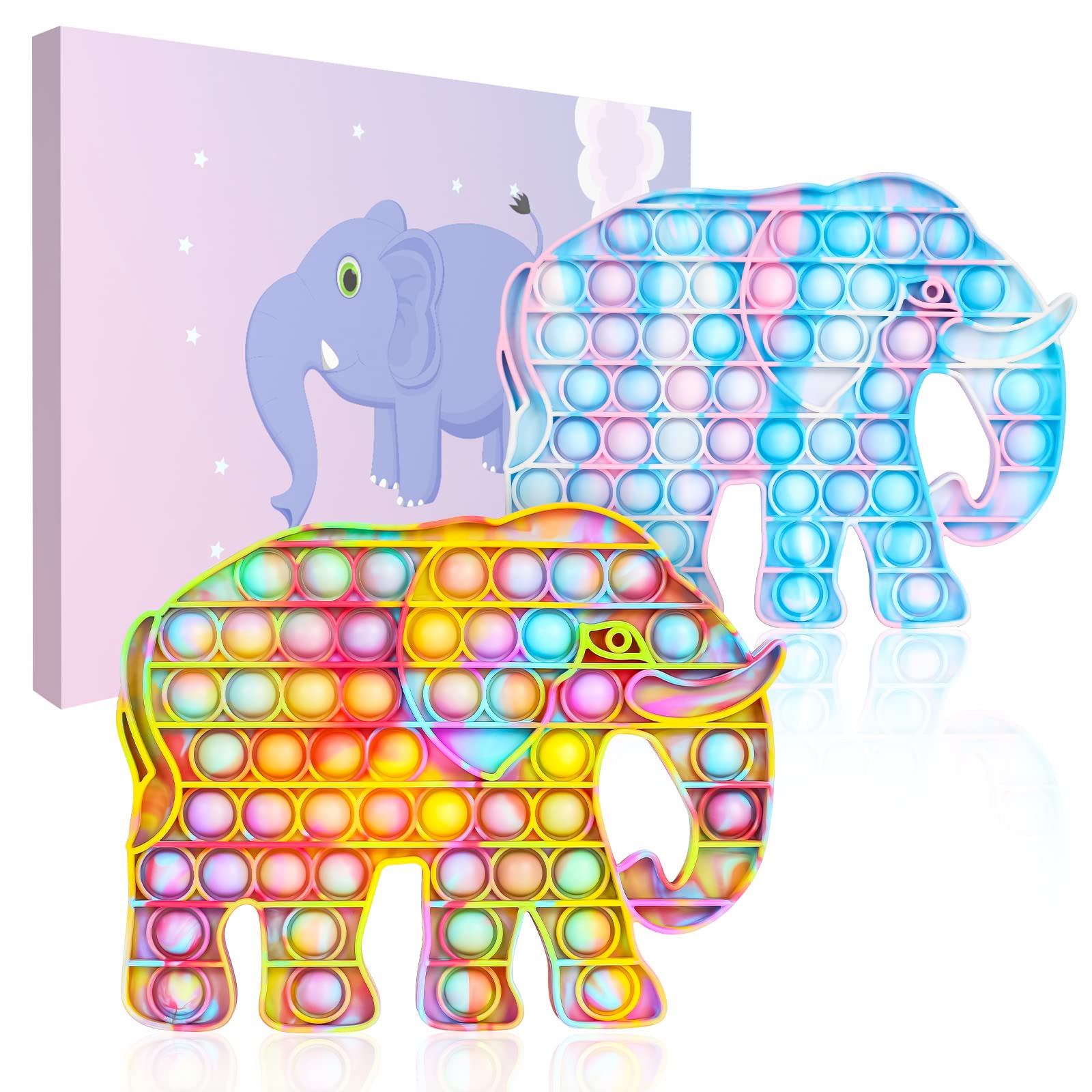 Hoofun 2-Pack Elephant Fidget Popper Bubble Toys - Silicone Sensory Push Bubbles for Stress Relief, Anti-Anxiety, Special Needs - Fun Squeeze Popping Toys for Kids & Adults | Perfect for Home, Office, Classroom, and Travel Stress Relief