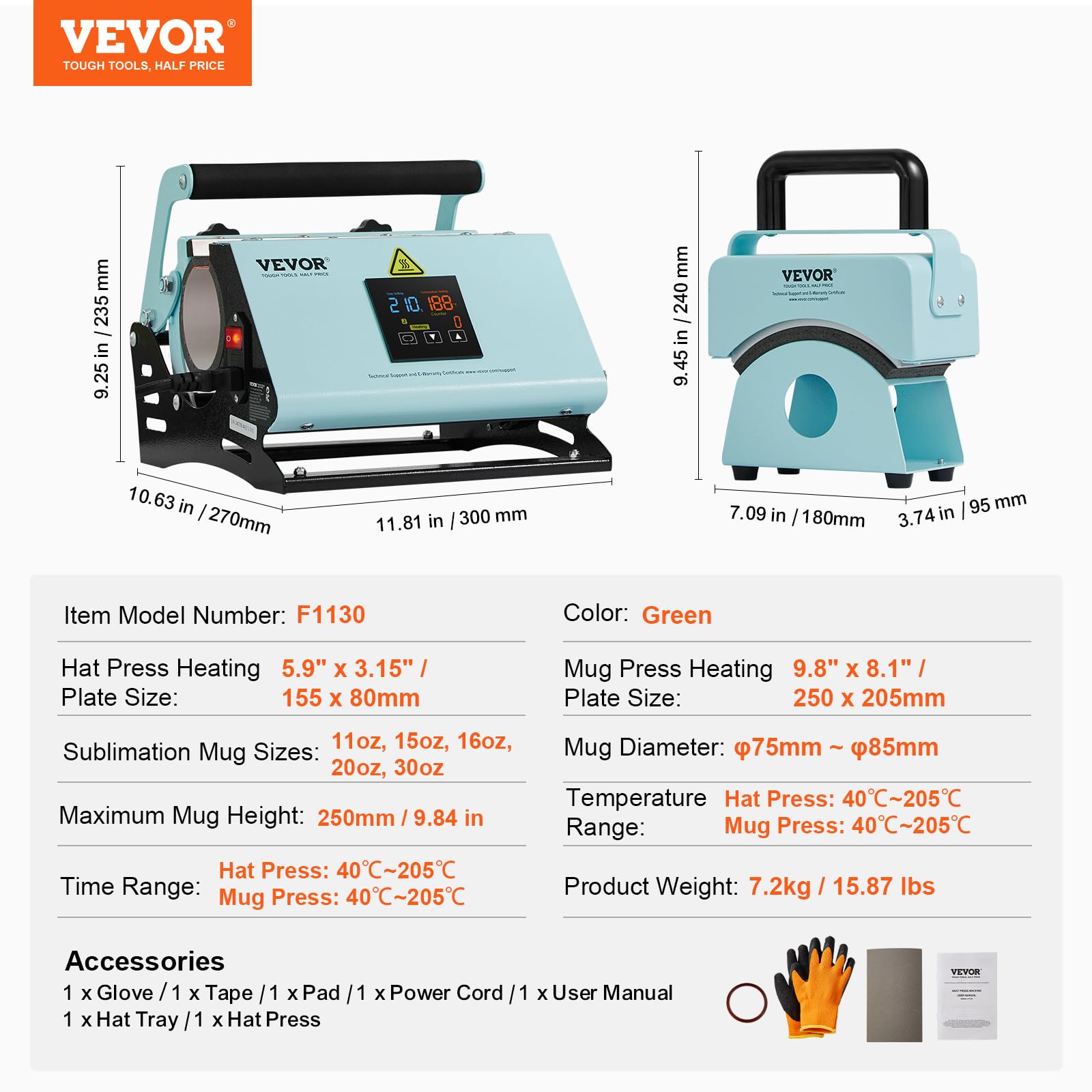 VEVOR 2-in-1 Tumbler & Hat Heat Press Machine for Sublimation - Digital Temperature Control for 11-30oz Mugs & Caps - Perfect for DIY Custom Drinkware & Hat Printing at Home or Small Business