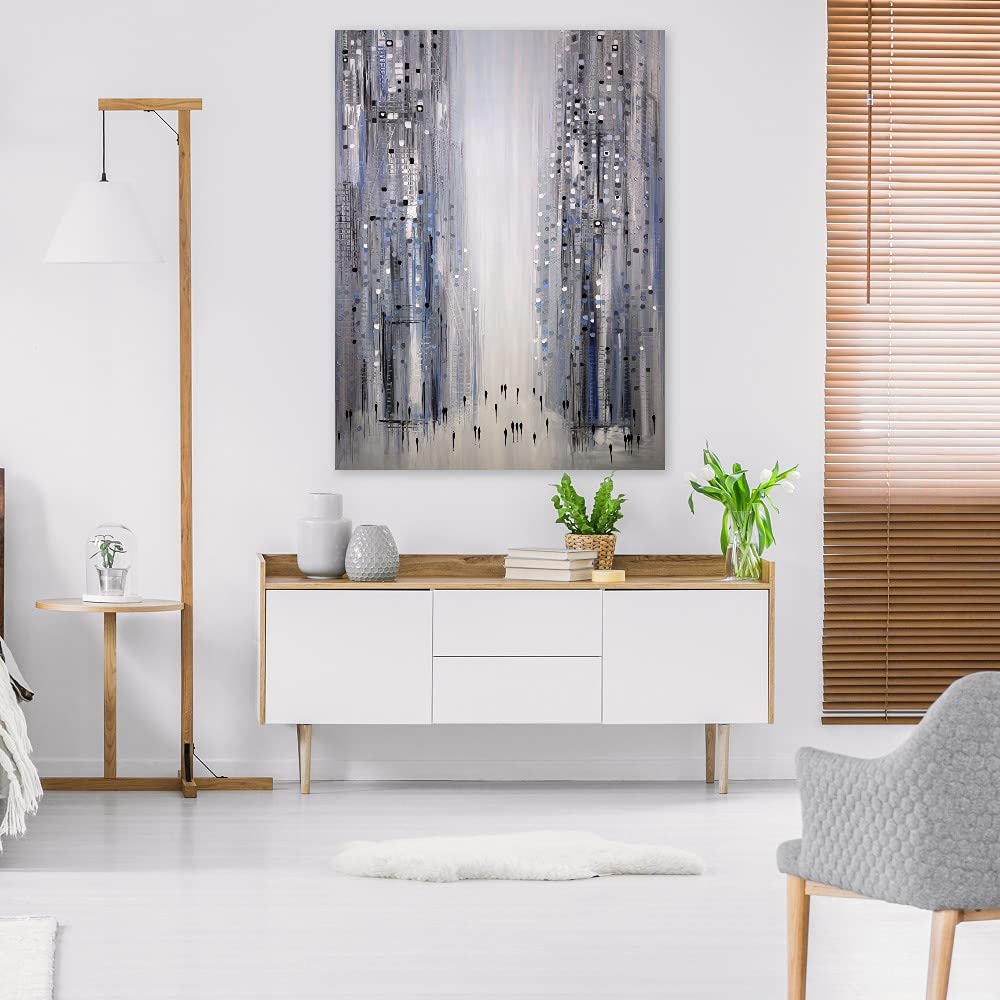 City Dreaming Canvas Wall Art - Hand Painted Fine Art by Ekaterina Ermilkina - 24x32 Inch Ready to Hang Painting for Living Room, Bedroom, Office Decor - Perfect for Home, Hotel & Commercial Spaces
