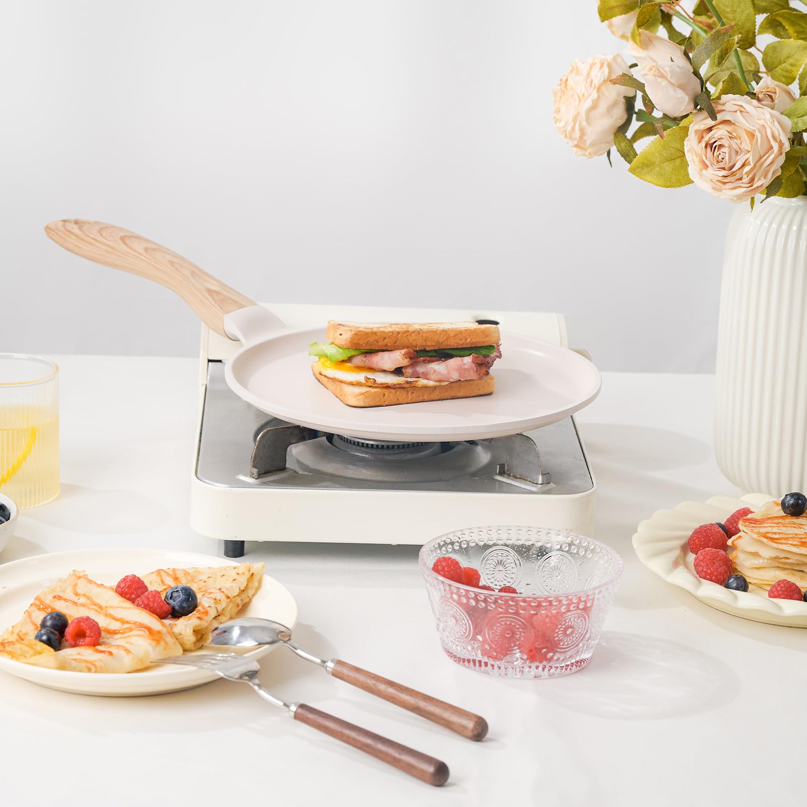 JEETEE 9.5 Inch Nonstick Crepe Pan - Granite Coated Griddle Pan for Tortillas, Pancakes, Dosas - PFOA Free, Induction Compatible Stovetop Cookware (Beige) | Perfect for Breakfast, Brunch & Mexican Cooking