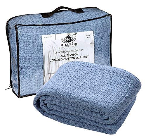 Premium 100% Soft Combed Cotton Thermal Blanket - Twin Size, Ultra Cozy & Warm for All Seasons - Ideal for Beds, Sofas, and Lounging - Blue Twin Cotton Throw Blanket