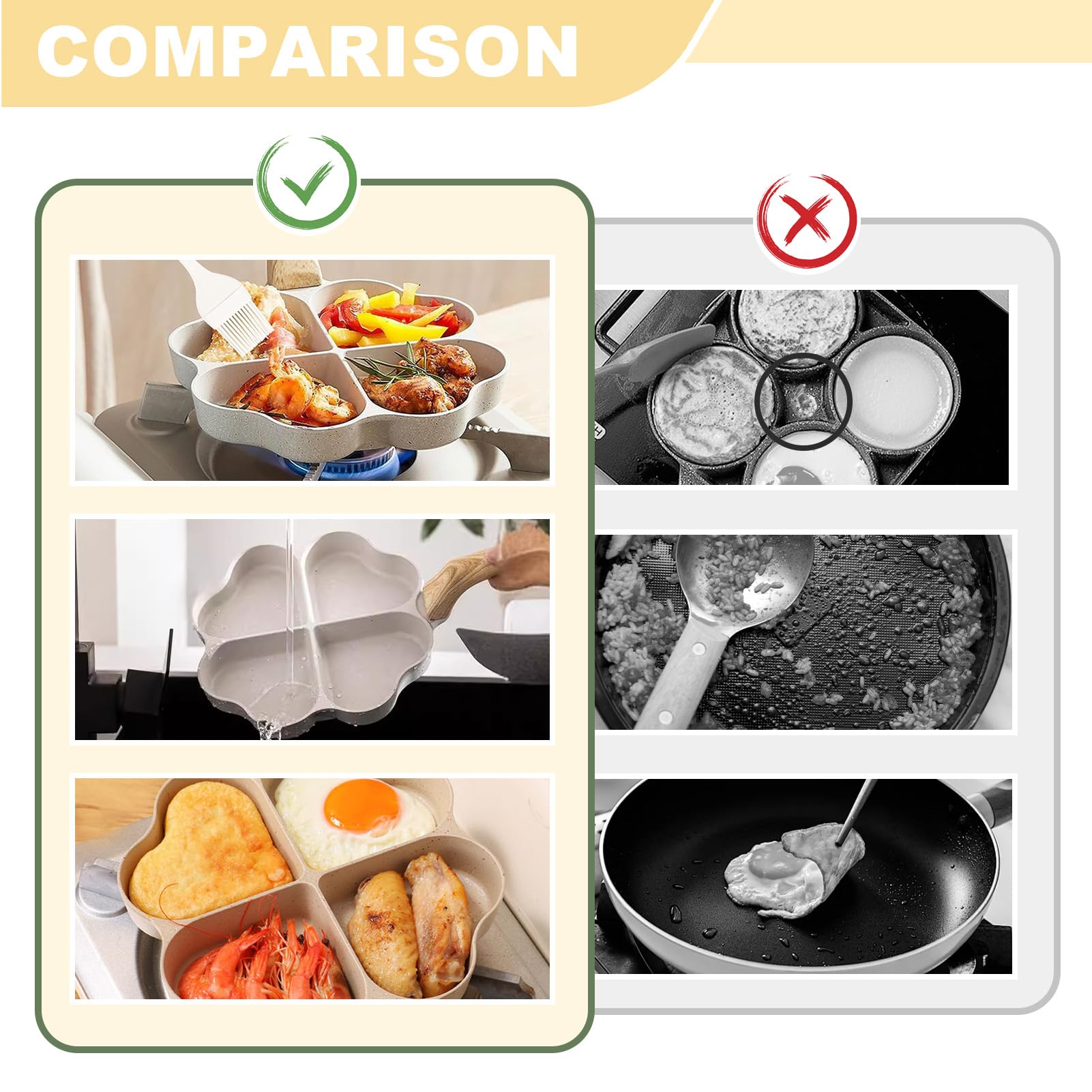 Bocguy Nonstick Heart-Shaped Pancake Pan - 4 Hole Aluminum Griddle for Pancakes, Eggs, Burgers - Induction & Gas Stove Compatible - Perfect for Breakfast, Brunch, and Family Cooking