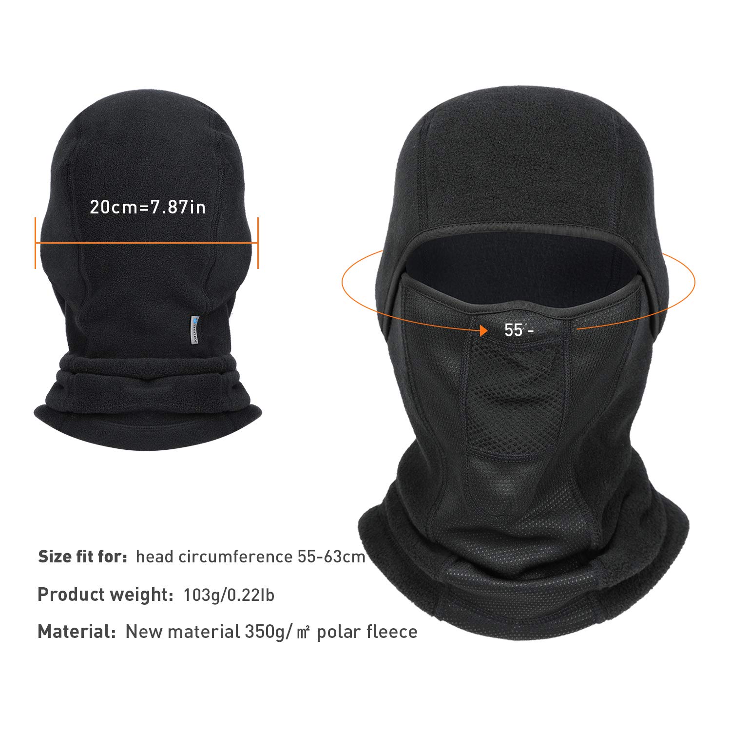 350g Soft Stretch Polar Fleece Balaclava Ski Mask - Winter Face Cover for Cold Weather, Anti-Static & Breathable - Perfect for Skiing, Snowboarding, Motorcycling & Outdoor Activities