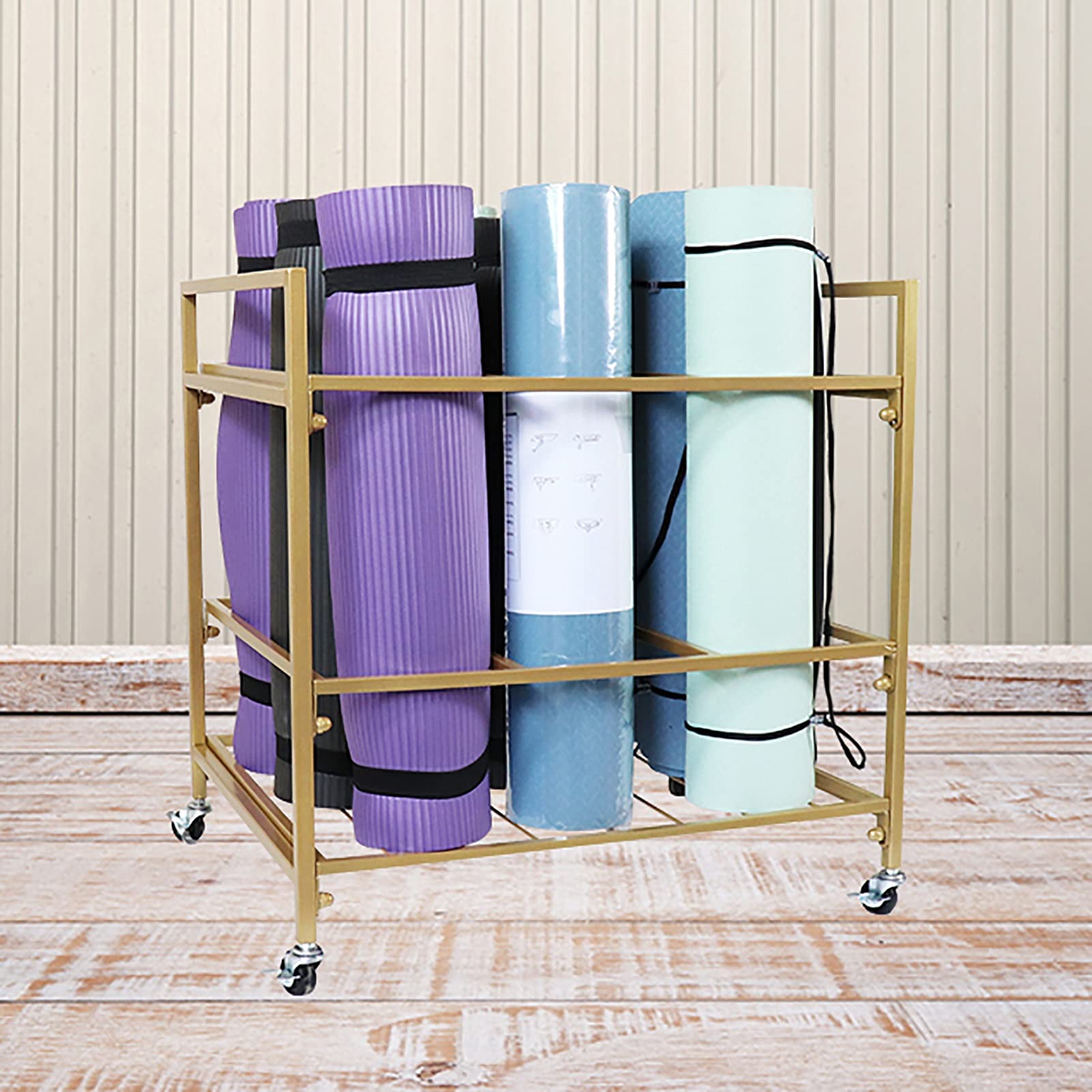 Lockable Wheel Yoga Mat Organizer Rack - Heavy Duty Gym & Studio Storage Cart for Yoga Mats - Perfect for Home, Gym, and Yoga Studio Organization