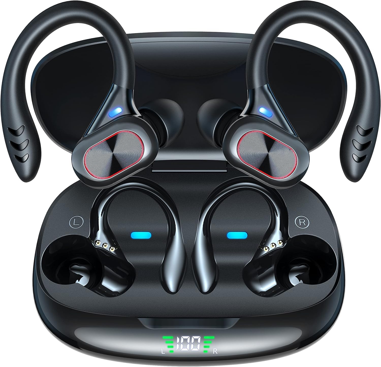 A-Maker Wireless Bluetooth Earbuds with 48H Playtime, Over-Ear Stereo Bass Headphones, Built-in Mic for Calls | Perfect for Running, Gym Workouts & Office Use (Black)