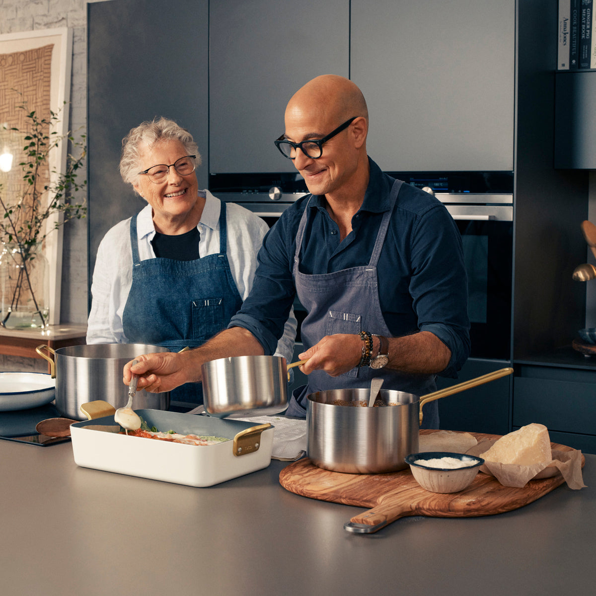 Stanley Tucci™ 11-Piece Stainless Steel Cookware Set with Mixed Materials & Free Cookbook - Perfect for Home Cooking, Professional Kitchens & Gift Giving