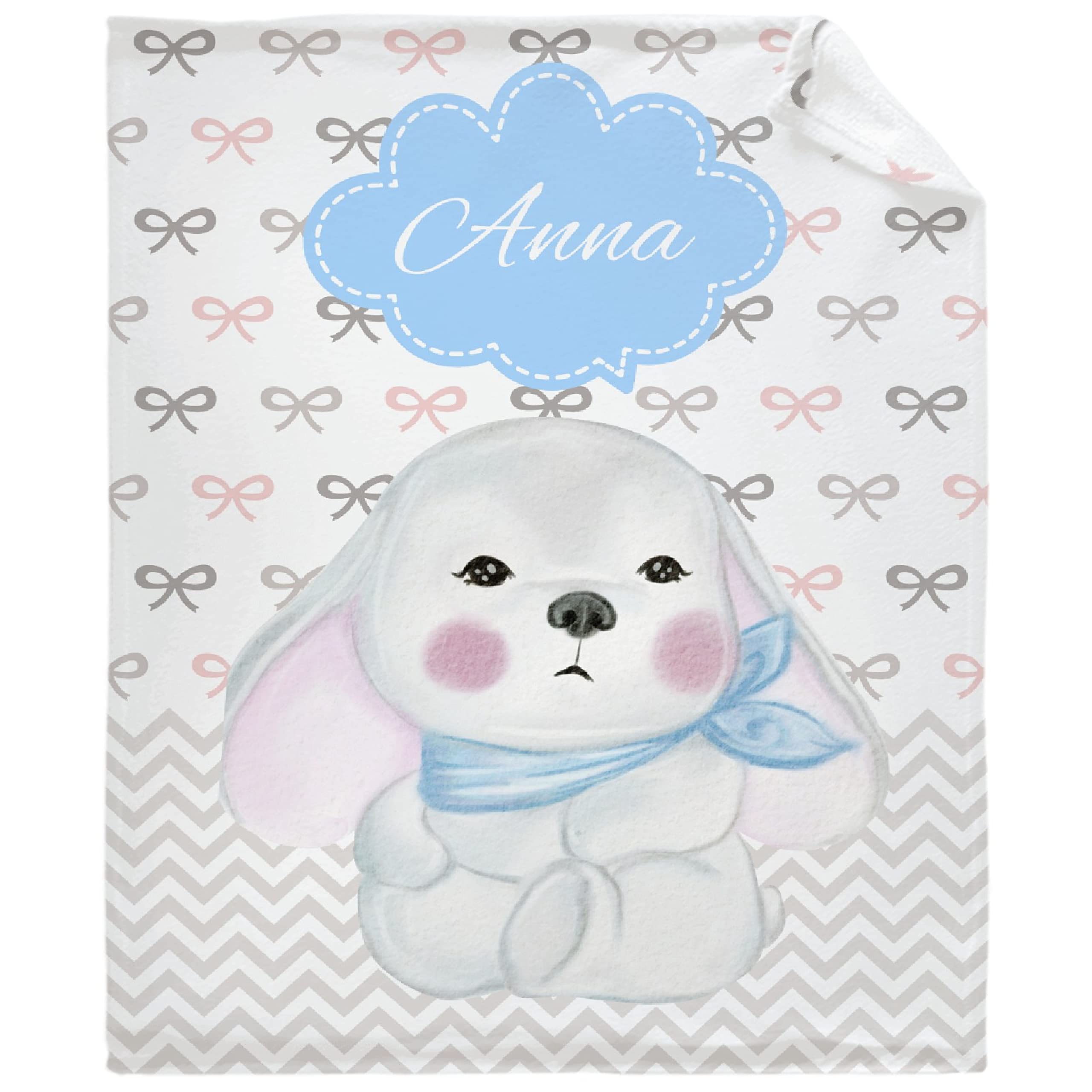 Personalized Baby Blanket with Name - Custom Fleece Blanket for Newborn Girls & Boys - Soft Cozy Rabbit Design Baby Gift - XL Throw Quilt for Crib, Nursery & Family Cuddles