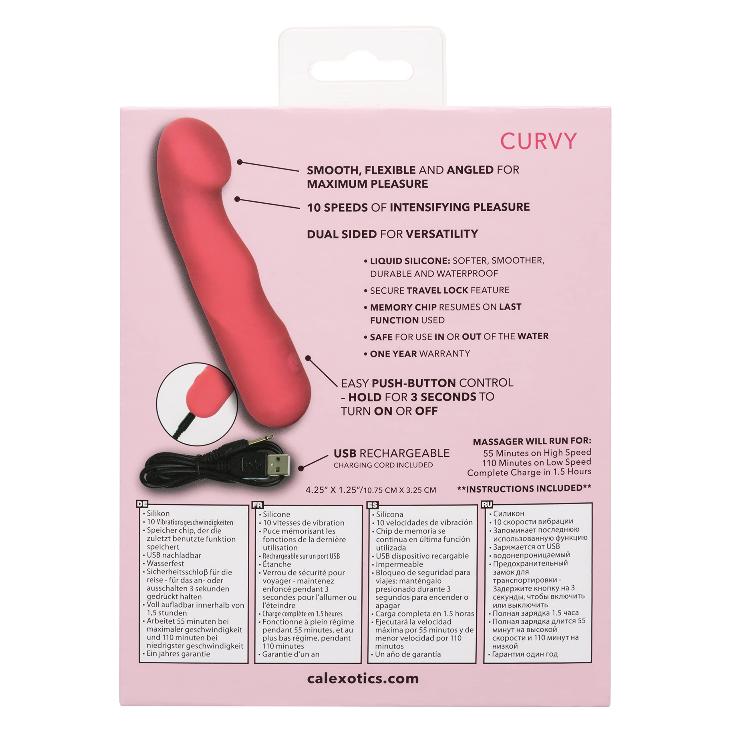 CalExotics Liquid Silicone Pixies Curvy - Rechargeable Mini Vibrator for Women - Waterproof Travel Sex Toy - Discreet & Powerful Personal Massager - Perfect for Solo Play, Couples & Travel - Pink