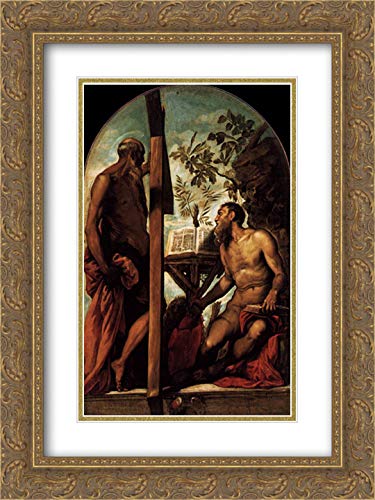 St Jerome and St Andrew 18x24 Gold Ornate Framed Museum Art Print by Tintoretto - Religious Wall Decor for Home, Church & Office