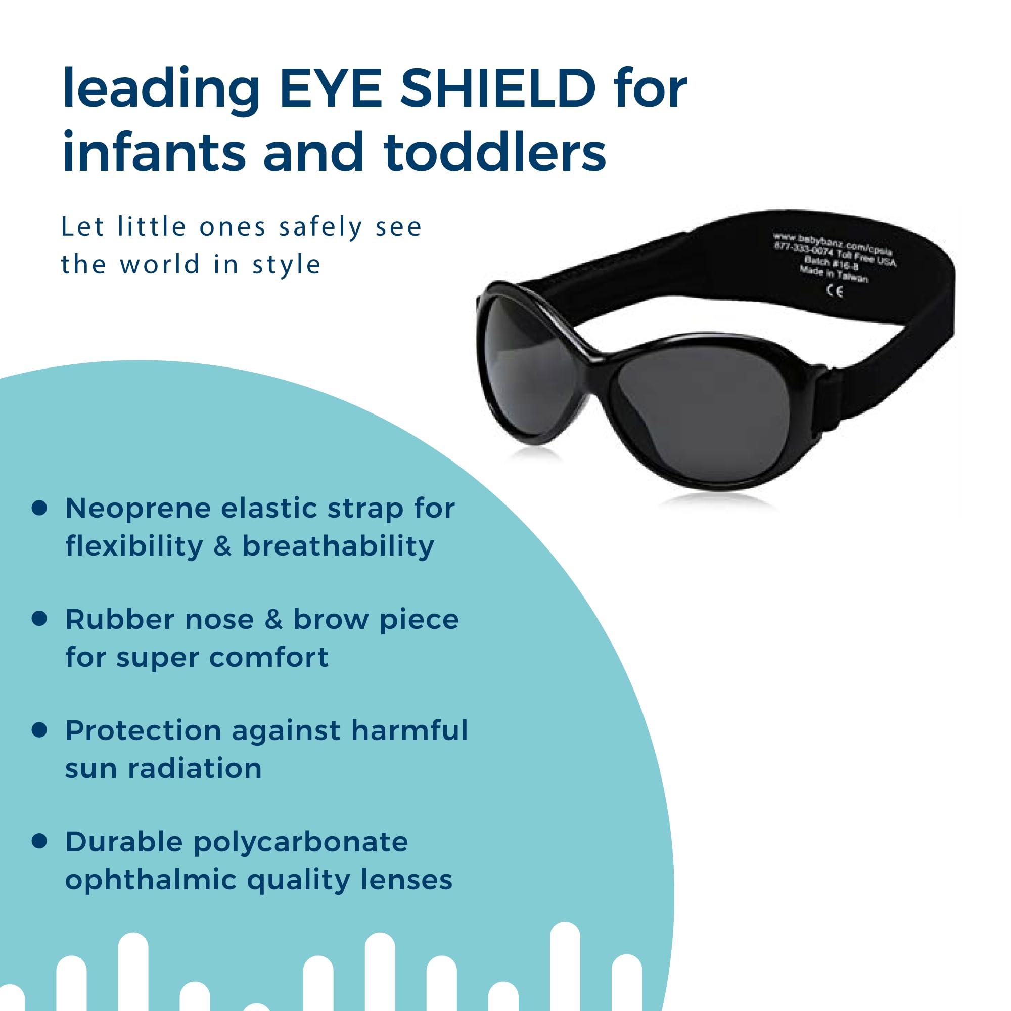 Baby Banz Retro Kidz Oval Sunglasses with Strap - UV400 Protection Sunglasses for Toddlers Age 2-5 Years - Polarized Glare Reduction for Outdoor Play, Beach & Car Rides
