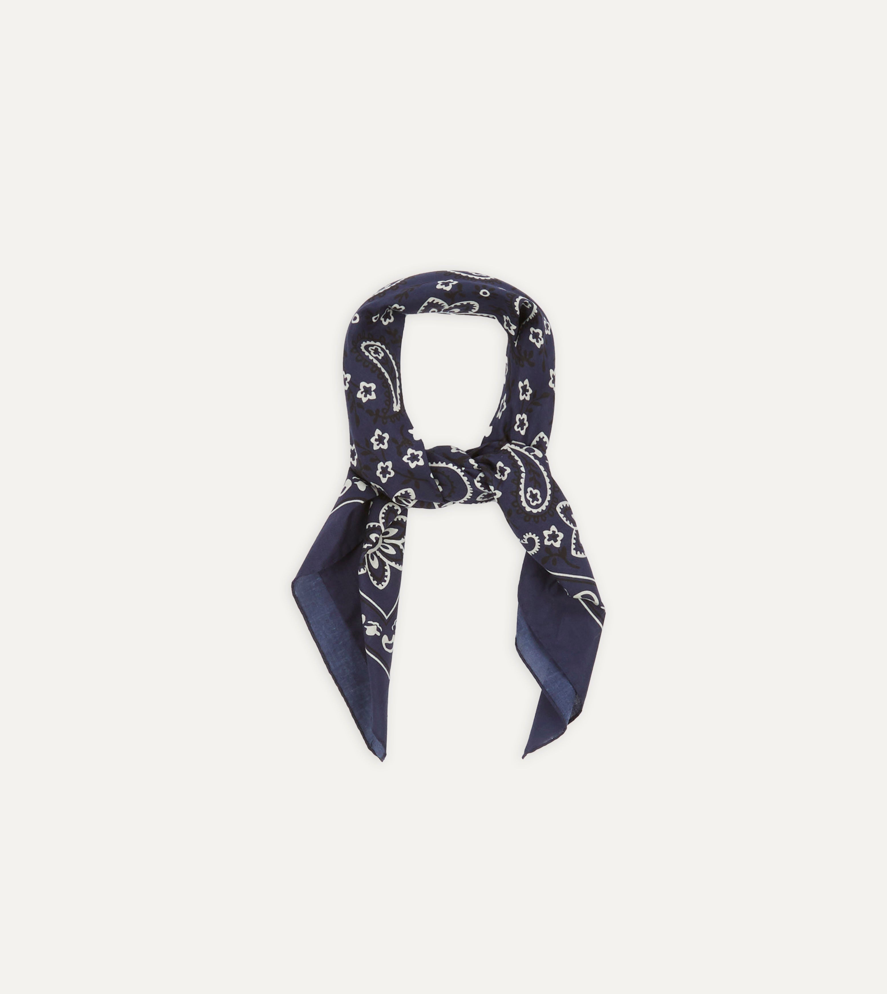Stylish Navy Blue Paisley Print Cotton Bandana for Men & Women - Fashionable Head Scarf, Neck Wrap, Hair Accessory - Perfect for Outdoor Activities, Concerts, and Casual Wear