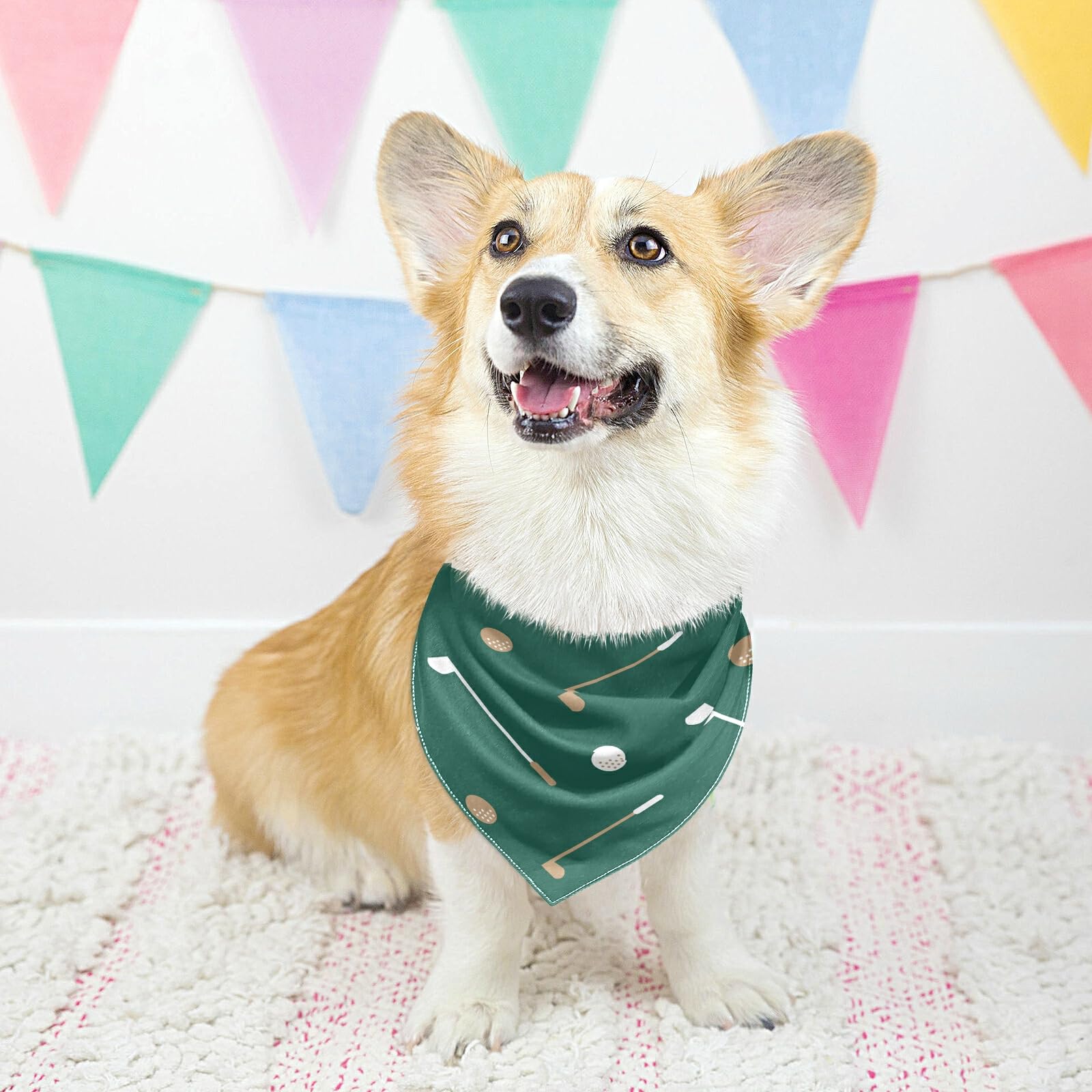2 Pack Golf Club Ball Pattern Dog Bandanas - Adjustable Snap Button Pet Scarf for Small Medium Large Dogs & Cats - Perfect for Holidays, Parties & Outdoor Adventures