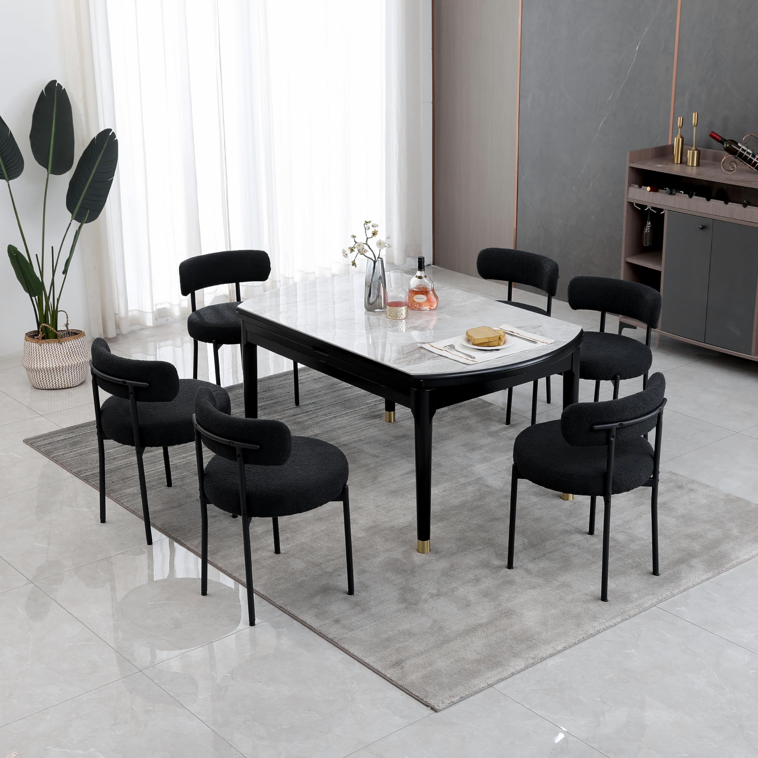 DYHOME Black Boucle Dining Chairs Set of 4 - Modern Upholstered Kitchen & Dining Room Chairs with Thick Cushions & Sturdy Metal Legs - Perfect for Kitchen, Living Room, Breakfast Nook & Small Space Dining