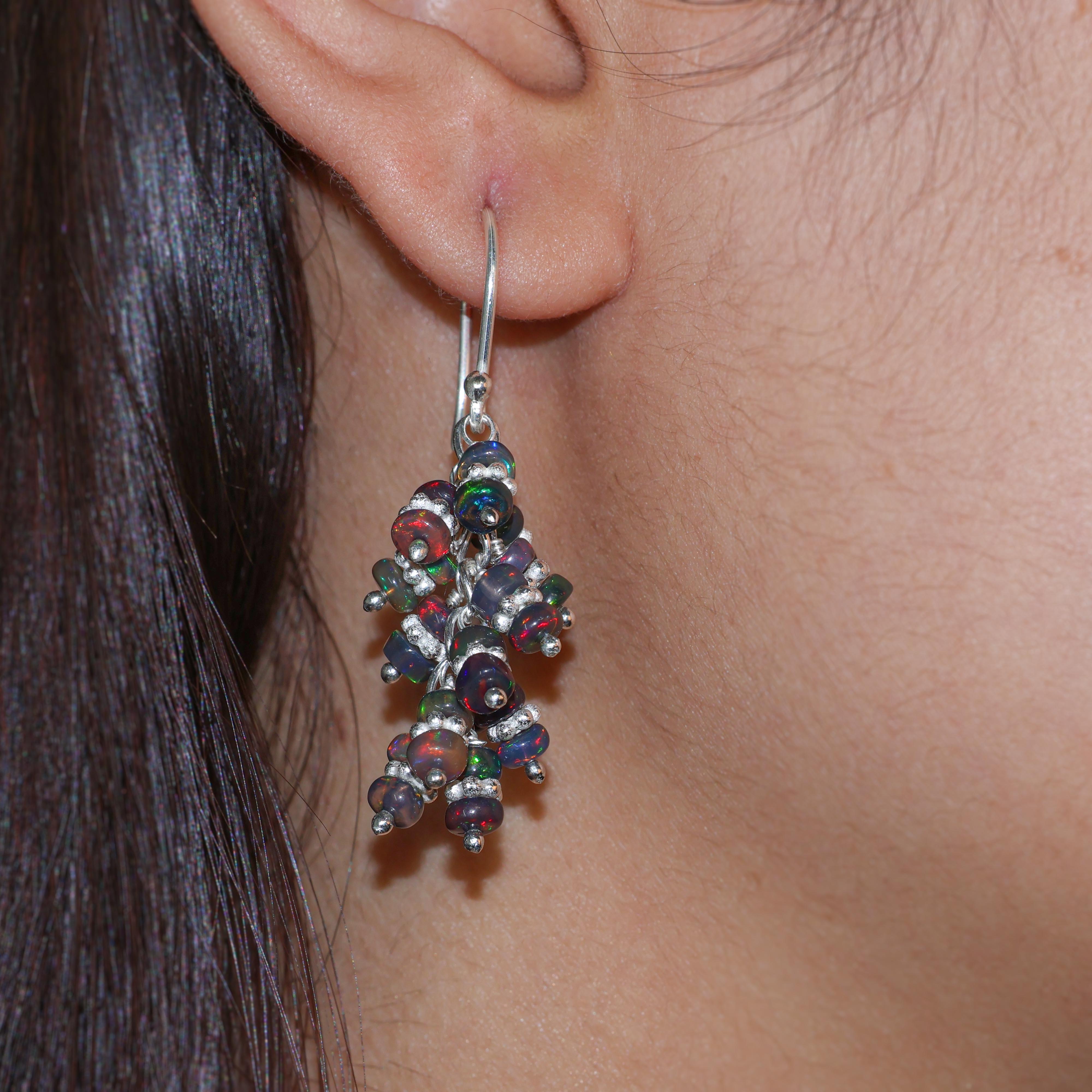 Handmade Black Opal Wire Wrapping Chakri Earrings - Boho Tribal Jewelry for Women - Perfect for Festivals, Weddings & Spiritual Healing