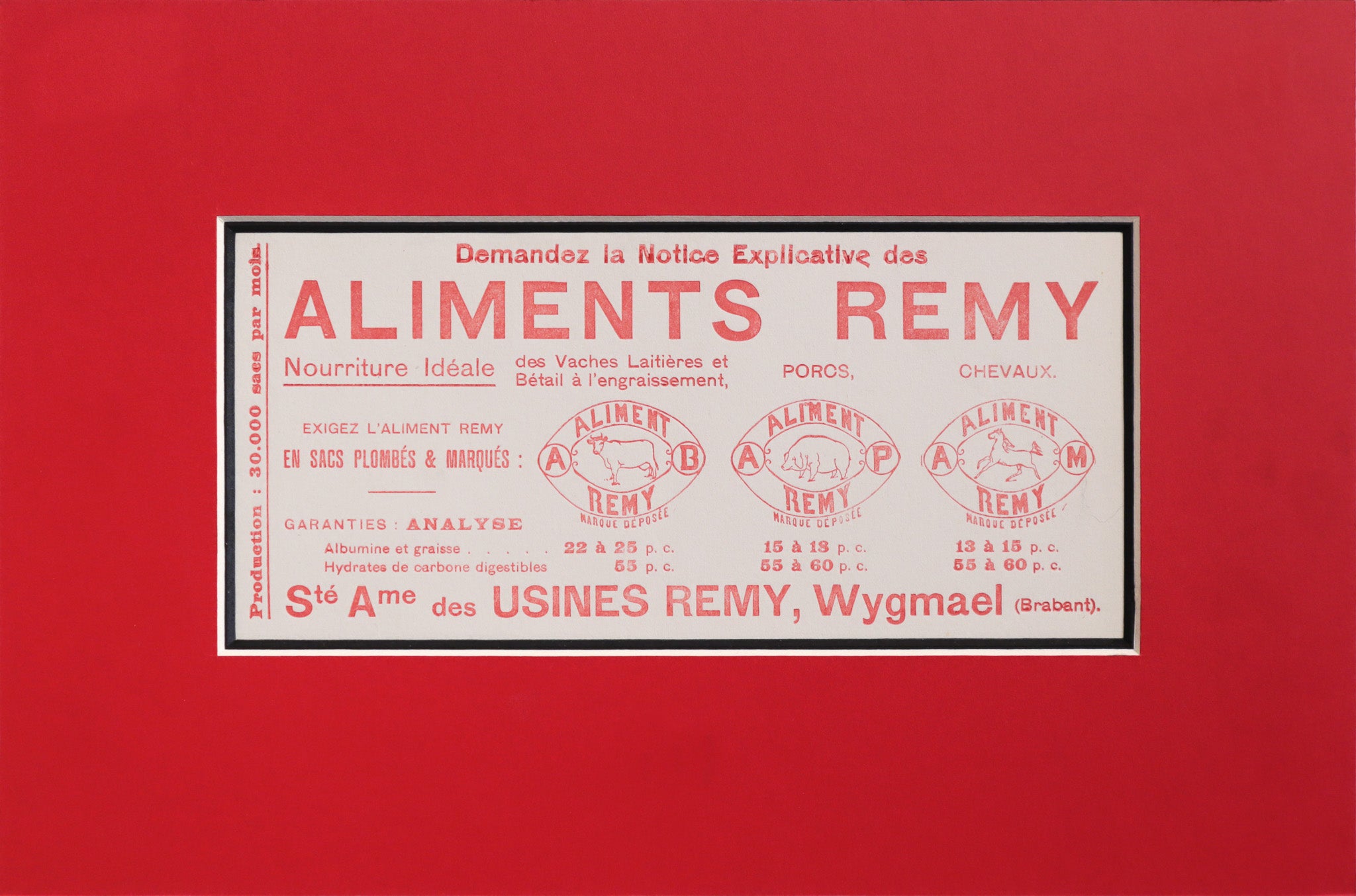 Vintage 1930s French Art Deco Food Advertisement Poster - Aliments Remy (Matted, Red) - Perfect for Home Decor, Restaurant Wall Art & Retro Kitchen Display