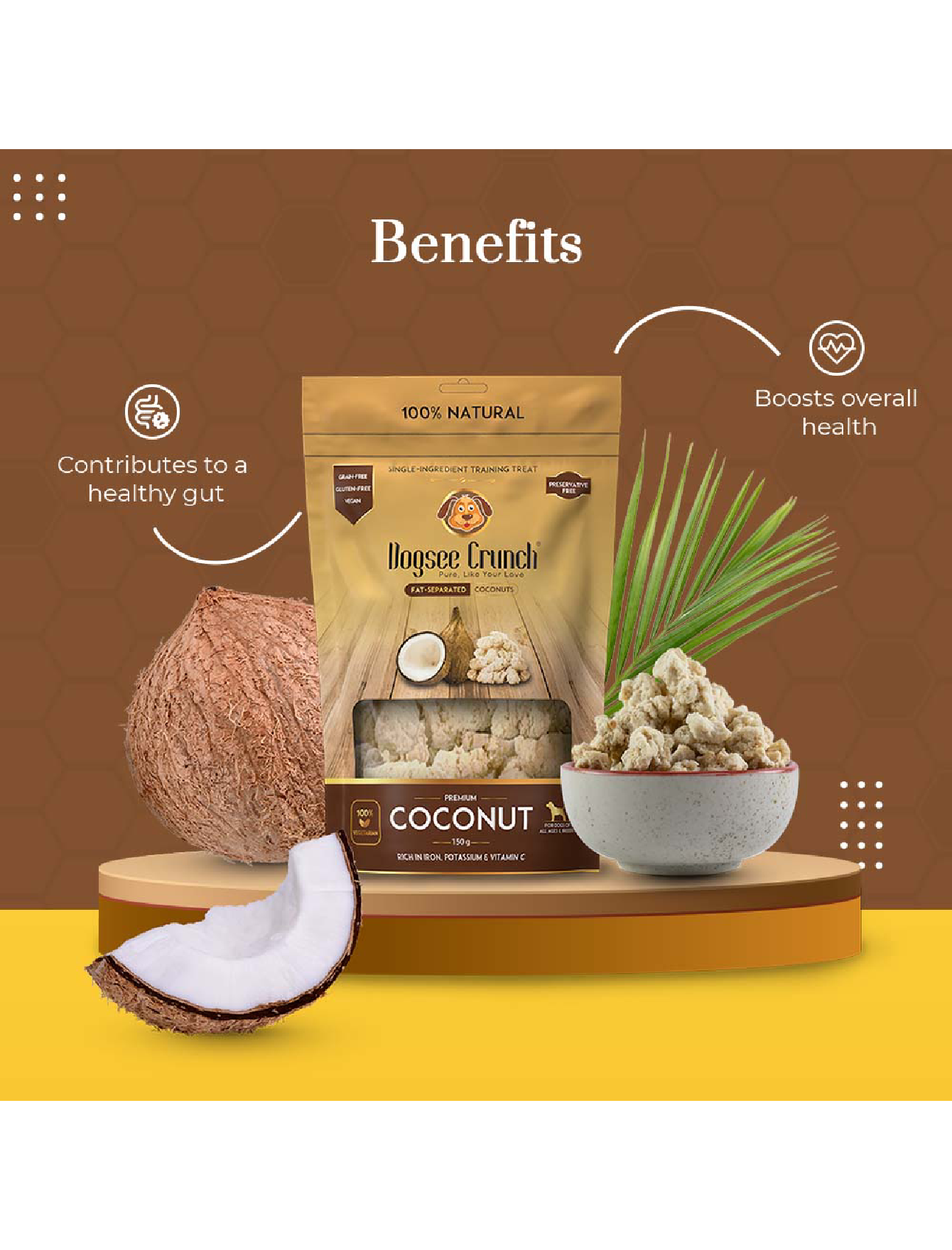 Freeze Dried Coconut Dog Treats by Dogsee Crunch - 30g, All-Natural & Healthy Snacks for Training, Rewards & Daily Chewing