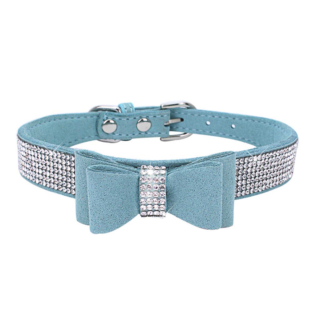 Sparkly Rhinestone Leather Dog & Cat Collar with Bow Tie - Crystal Bling Collar for Small, Medium & Large Pets - Perfect for Parties, Weddings & Special Occasions