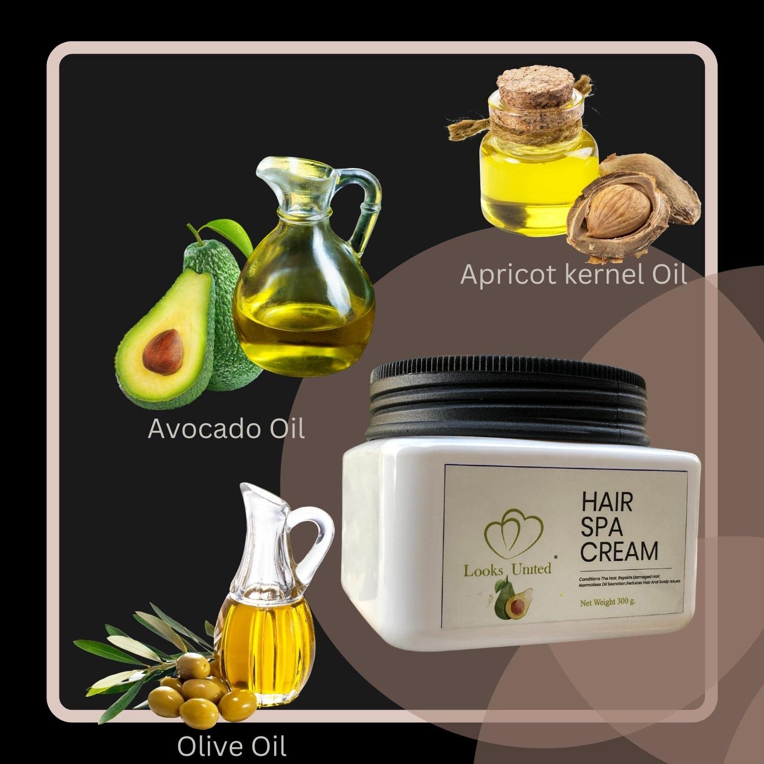 Looks United Avocado Oil, Olive Oil & Apricot Kernel Oil Hair Spa Treatment Cream | Damaged Hair Repair for Women - 300g | Deep Conditioning Mask for Dry, Frizzy & Color-Treated Hair at Home
