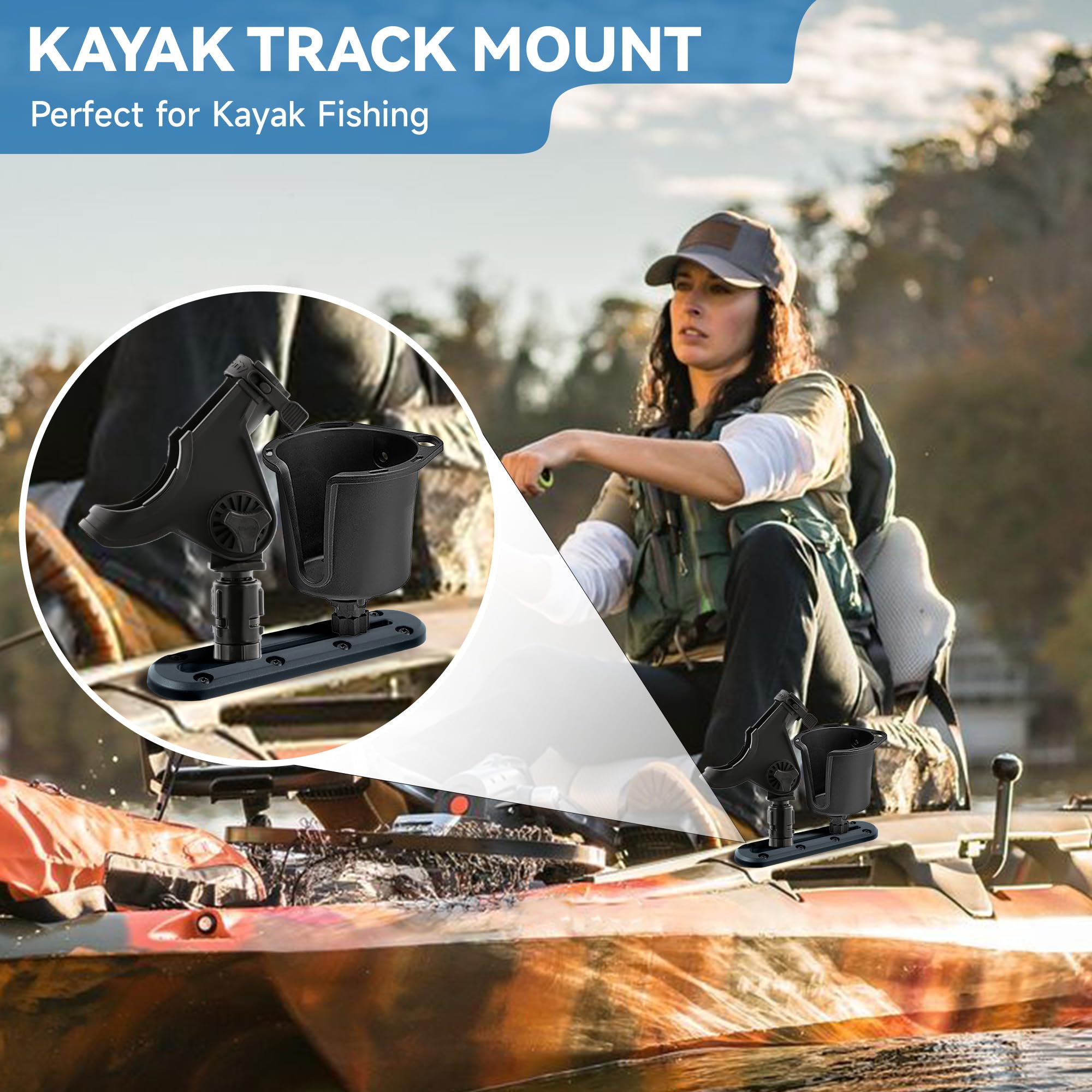 Kayak Track Accessories - Low Profile Kayak Fishing Rod Holder Mount, Cup Holder & Paddle Holder Rail Track | Perfect for Kayak Fishing & Water Sports Accessories