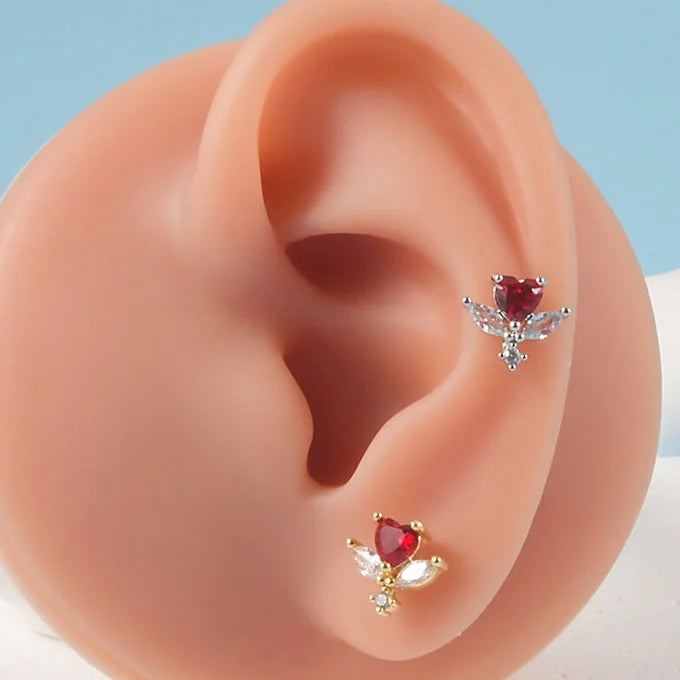 20G Cartilage Earrings - Angel Heart Conch Earrings & Devil Ear Cuffs for Women | DL056 | Perfect for Piercing Jewelry, Daily Wear & Unique Gifts