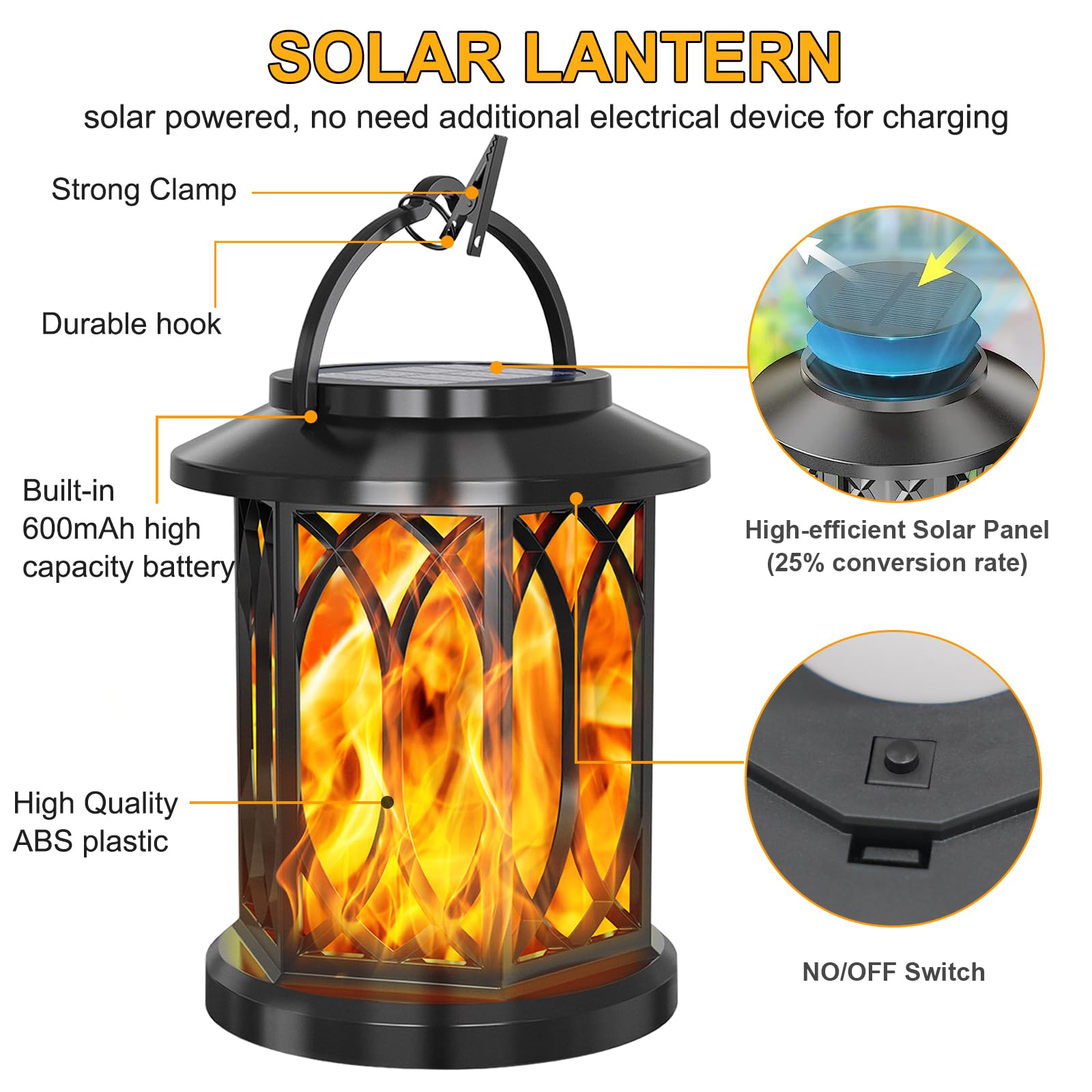 Flickering Solar Lanterns Outdoor Waterproof - 2 Pack Hanging Solar Lights for Garden, Patio, Yard, Porch & Tabletop Decor | Perfect for Camping, BBQ Parties & Romantic Ambience