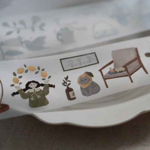 Ivy Snow Washi Tape - Lemon Tree Design (PET Material) for Scrapbooking, Journaling & DIY Crafts