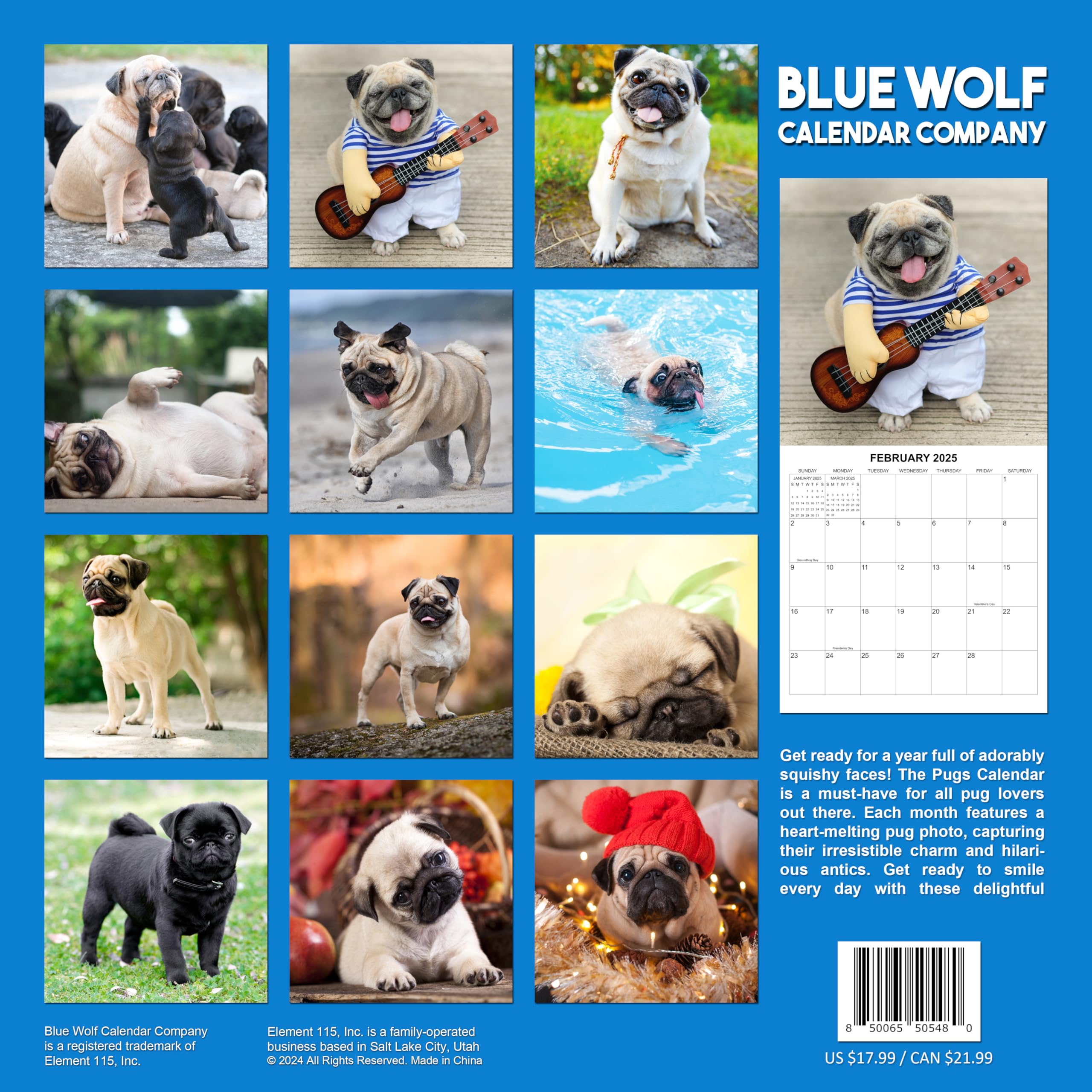 2025 Pugs Monthly Wall Calendar - 12