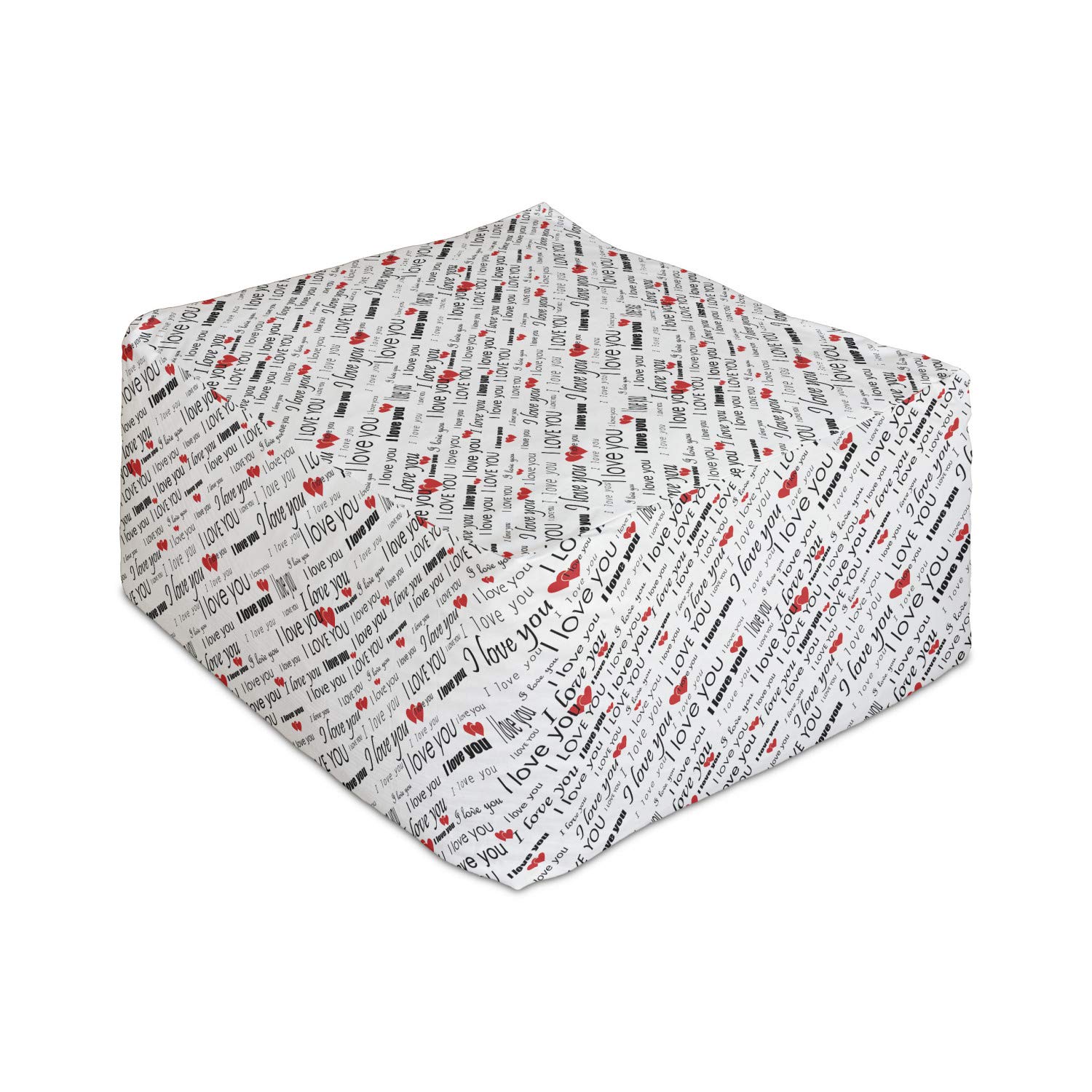 Ambesonne I Love You Rectangle Pouf - Romantic Heart Pattern Flirt Celebration Foot Stool Ottoman with Removable Cover, 25