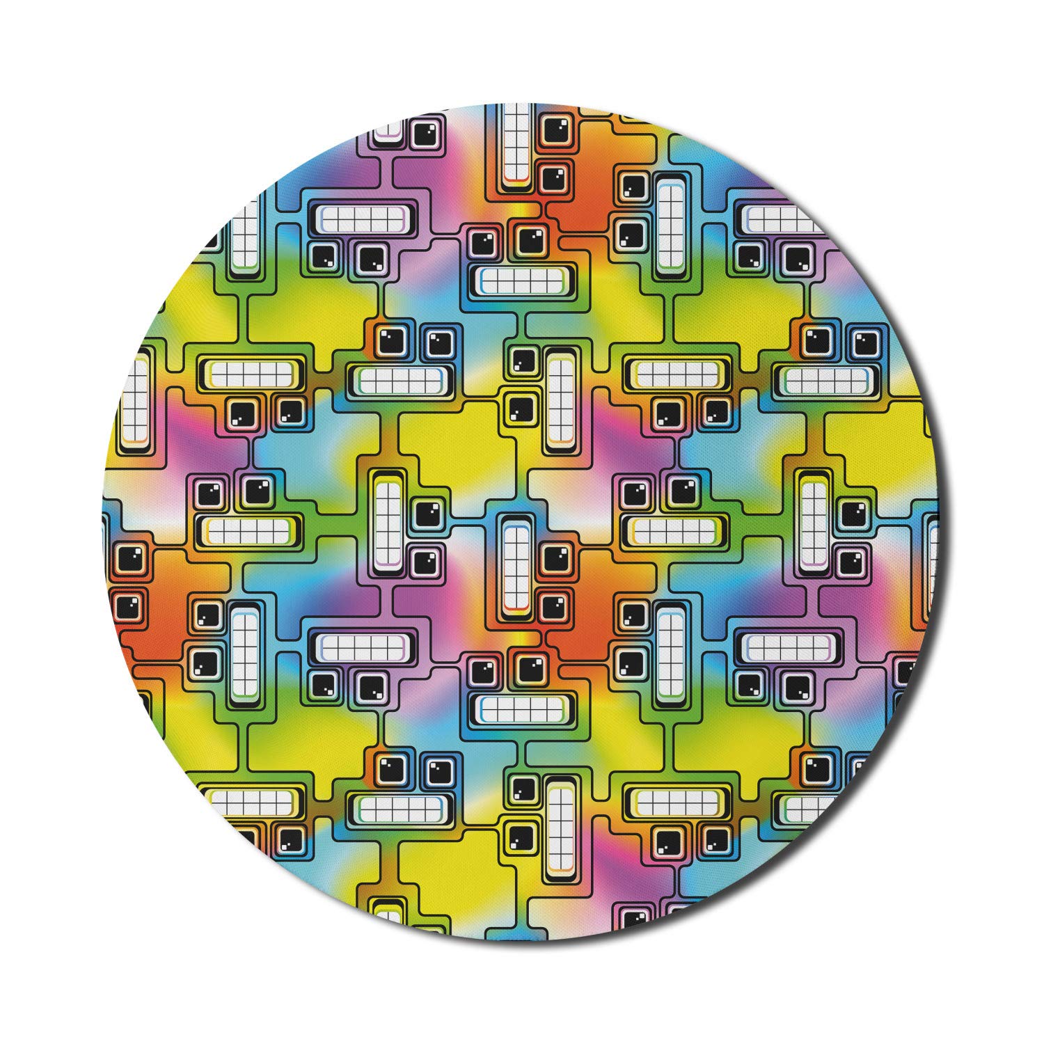 Ambesonne Colorful Gaming Mouse Pad - Non-Slip Round Rubber Mousepad with Hippie Digital Artwork (8 Inch) for PC, Laptop, Office & Video Games | Perfect for Gamers, Graphic Designers & Computer Work