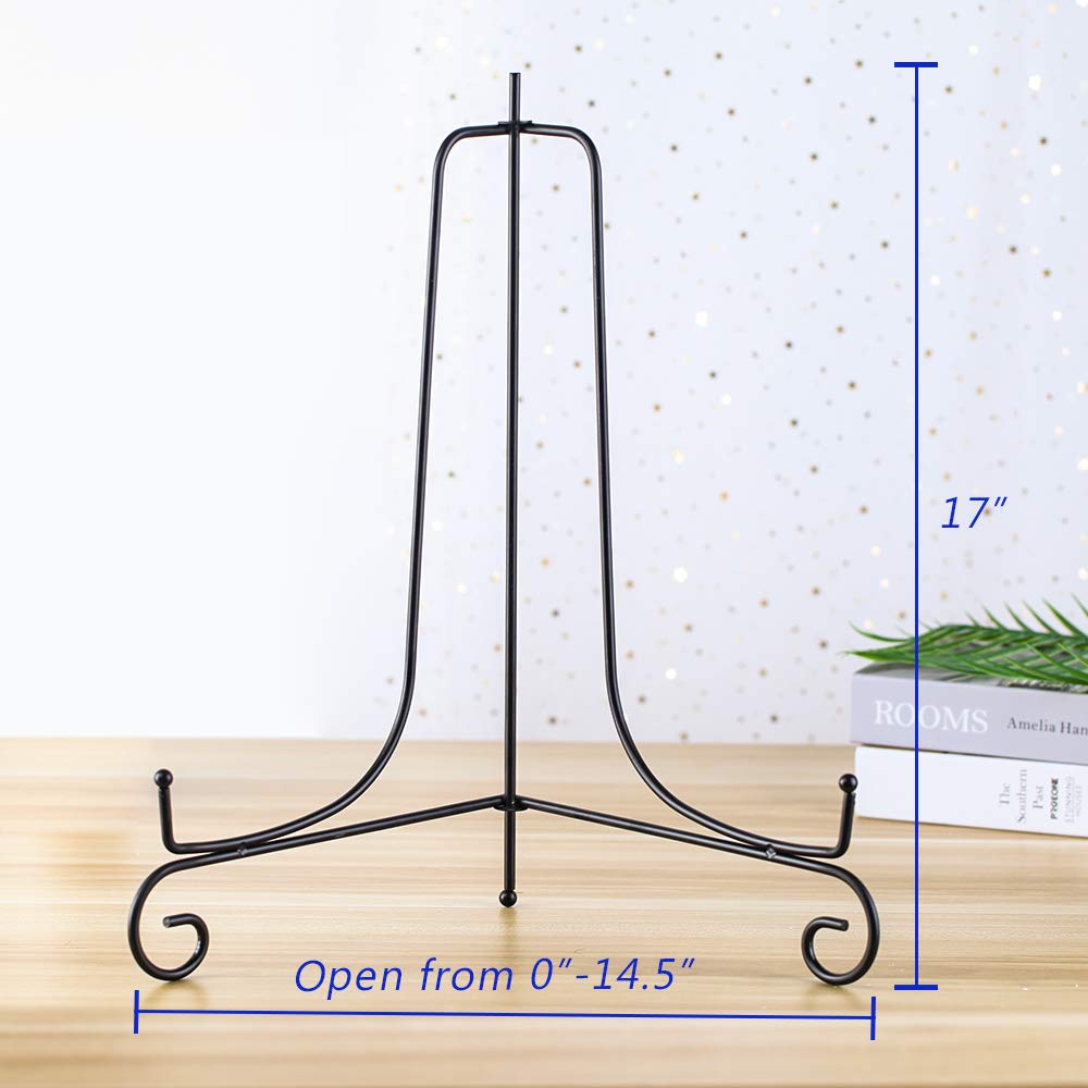 (2 Pack) 17 Inch Large Black Iron Easel Stand for Picture Frames, Decorative Plates, Tablets & Art - Heavy Duty Photo Display Holder for Home Decor, Gallery Exhibits & Office Presentations