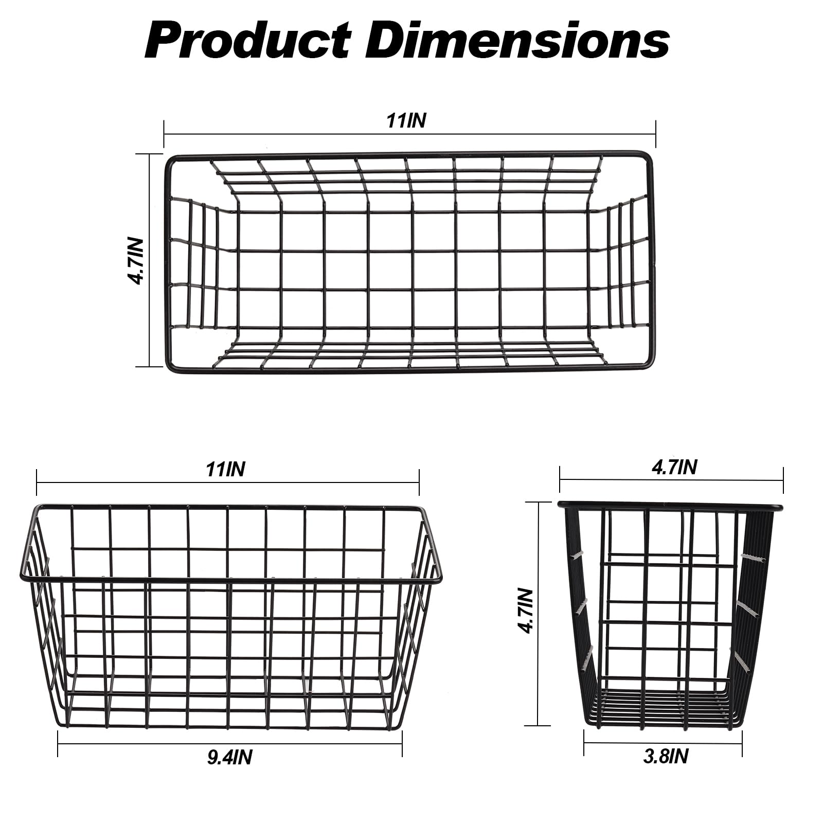 4-Pack Adhesive Wall Mounted Hanging Kitchen Baskets - No Drill Small Wire Storage Baskets for Pantry, Bathroom & Shelf Organization - Perfect for Spices, Utensils & Toiletries Storage