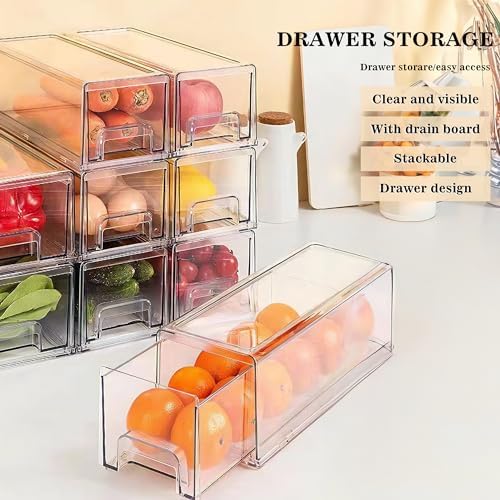 2-Pack Clear Stackable Refrigerator Drawer Organizers - Plastic Food Storage Bins for Fridge, Pantry, Kitchen & Bathroom | Space-Saving Organizer for Fruits, Vegetables, Snacks & Office Supplies (X-Small)