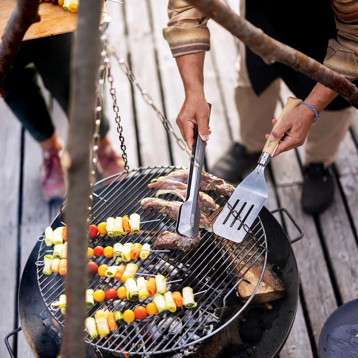 Opinel 3-Piece BBQ Grill Set - High-Quality Stainless Steel Knife, Fork, and Spatula for Outdoor Cooking, Camping, and Picnics