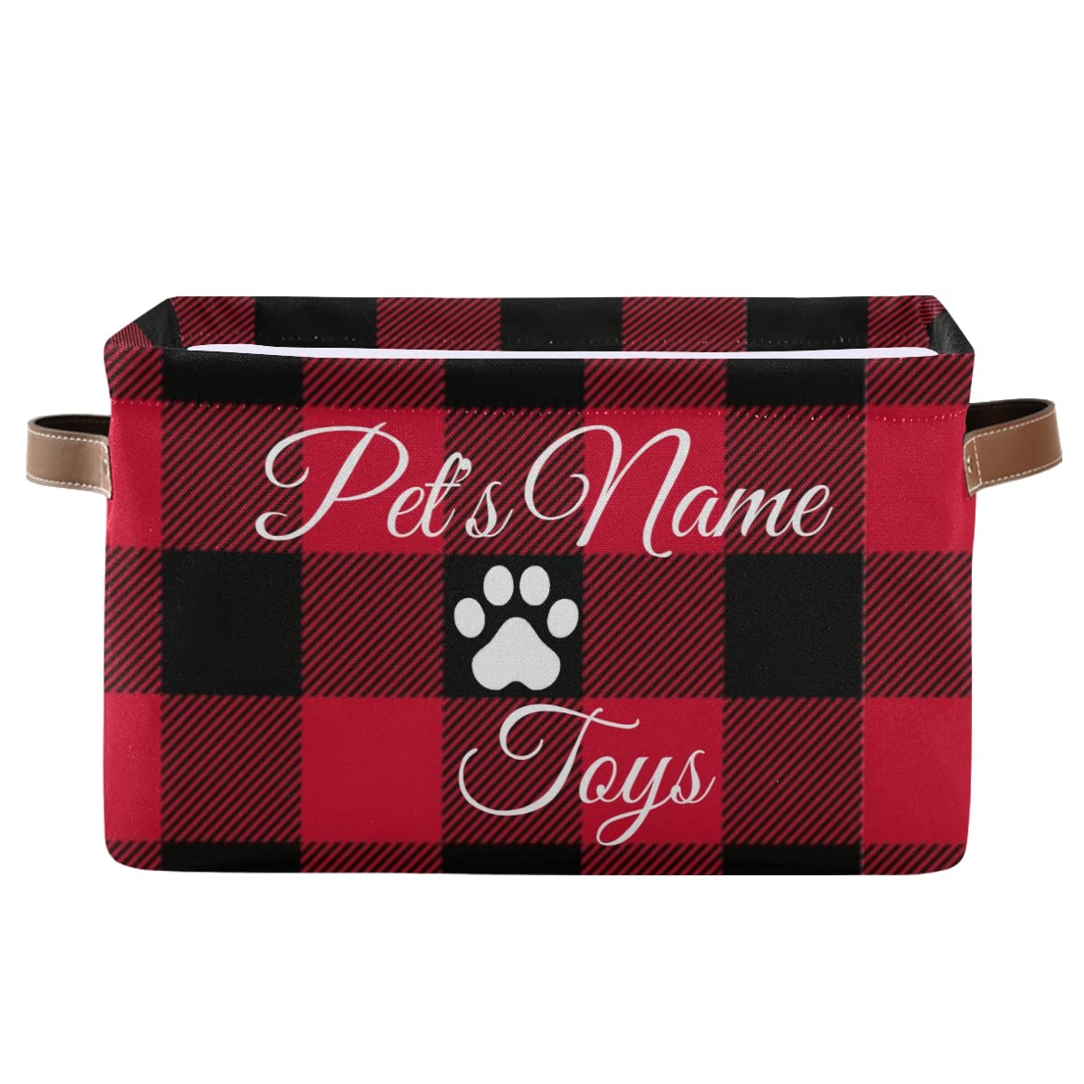 Personalized Buffalo Plaid Dog Toy Basket - Custom Monogram Pet Toy Bin & Storage Organizer for Dogs | Perfect for Pet Playrooms, Living Rooms & Bedrooms