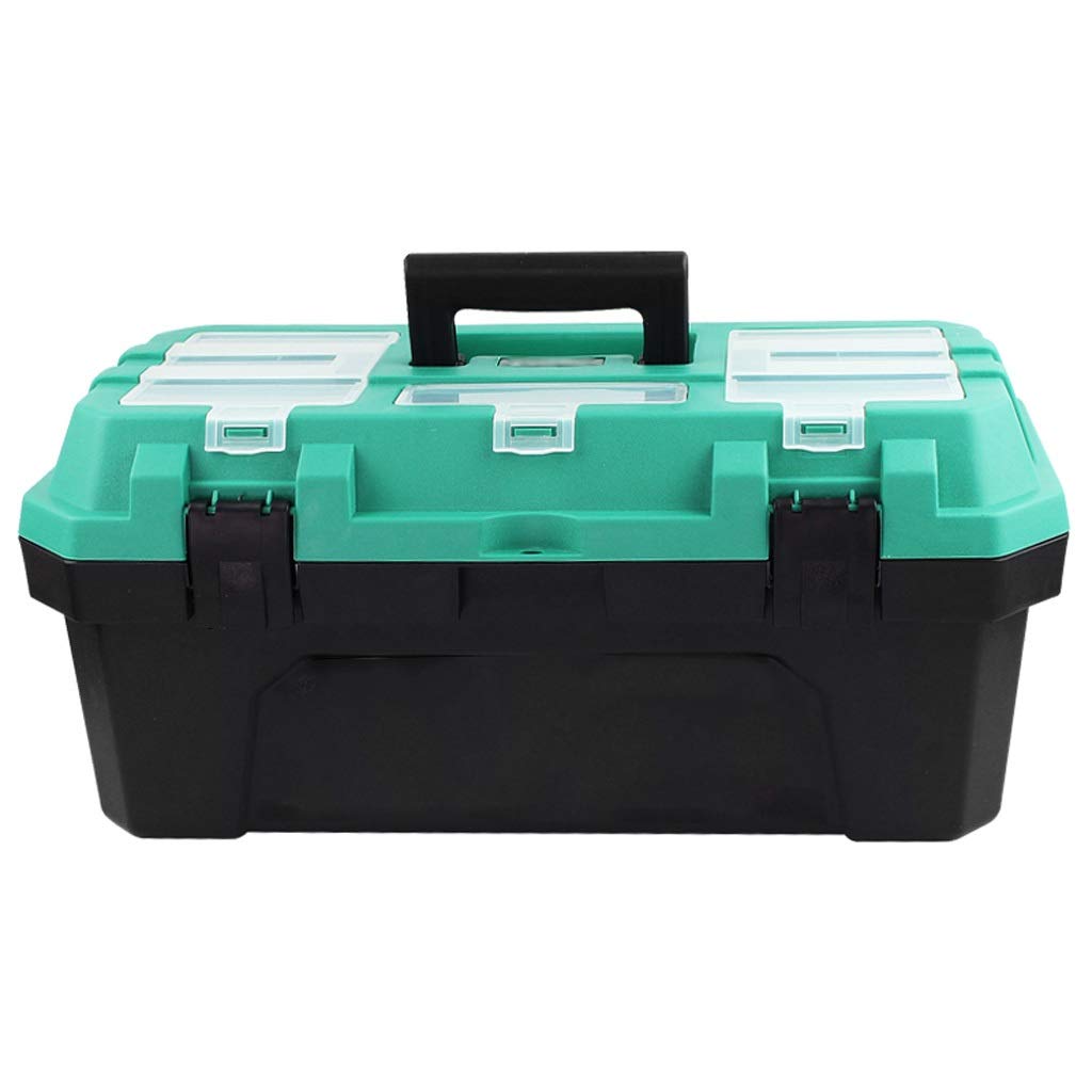 Heavy Duty Plastic Tool Box with Removable Tray - Large Capacity Double Layer Storage Organizer for Home, Garage, Workshop (14/17/19 Inch) - Perfect for DIY Projects, Car Repair & Tool Organization (Size: Large)