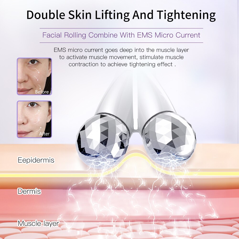 EMS V Face Massager Roller - Anti-Aging Facial Toning Device for Skin Tightening & Wrinkle Reduction | Perfect for Home Spa & Skincare Routine