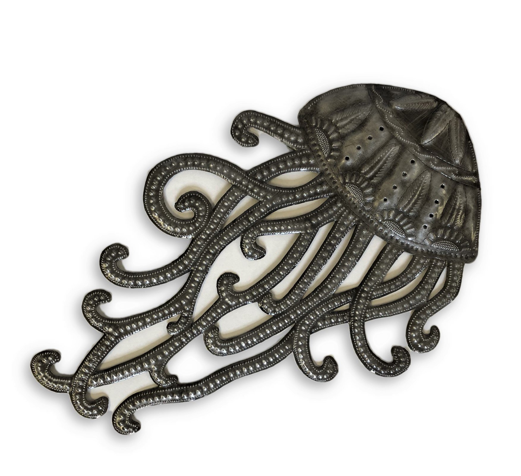 Jellyfish Under The Sea Metal Wall Art - Haiti Inspired Coastal Decor - 12x18.5 Inch Sturdy Indoor/Outdoor Wall Hanging for Beach House, Living Room & Patio
